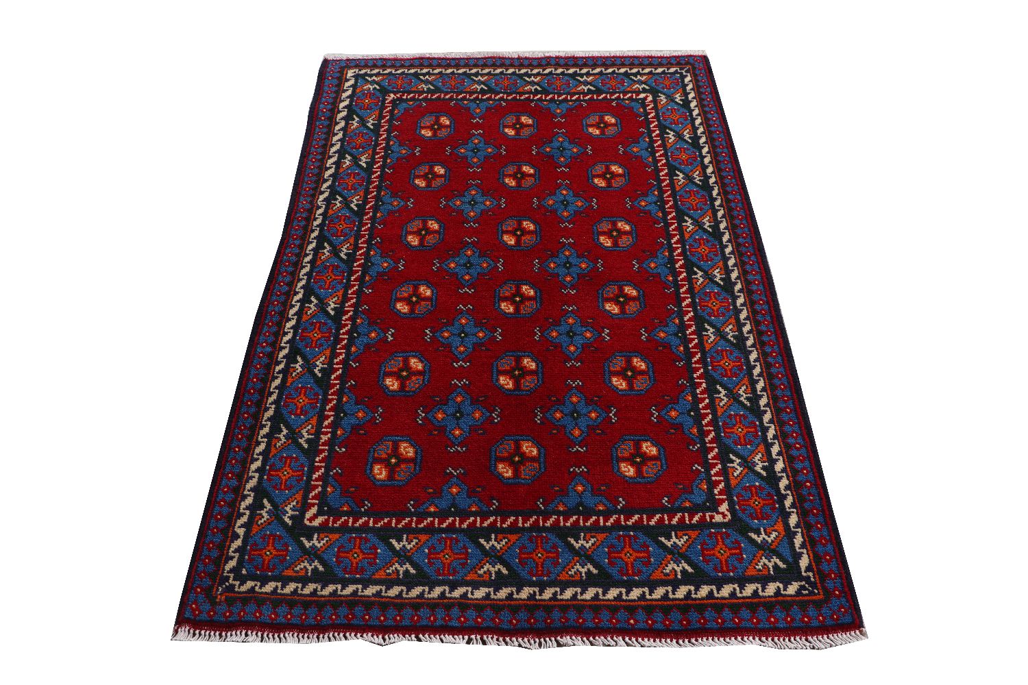 Afghan Akcha Rang Dar Teppich 100x150 Handgeknüpft Rot Durchgemustert Orient Kurzflor