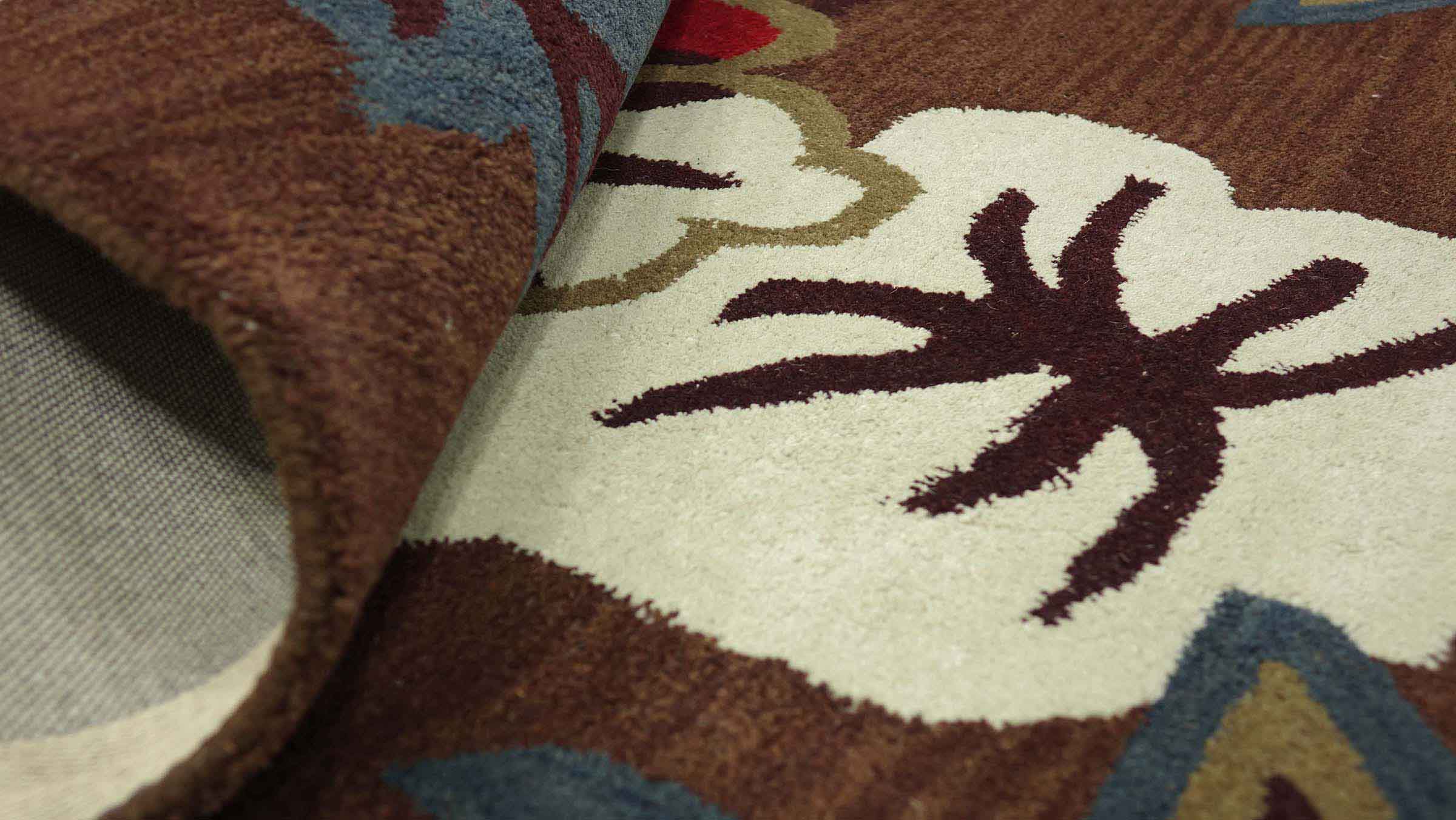 Handgefertigter Teppich Blüte 160x230 Weiß Floral Handarbeit Handtuft Modern