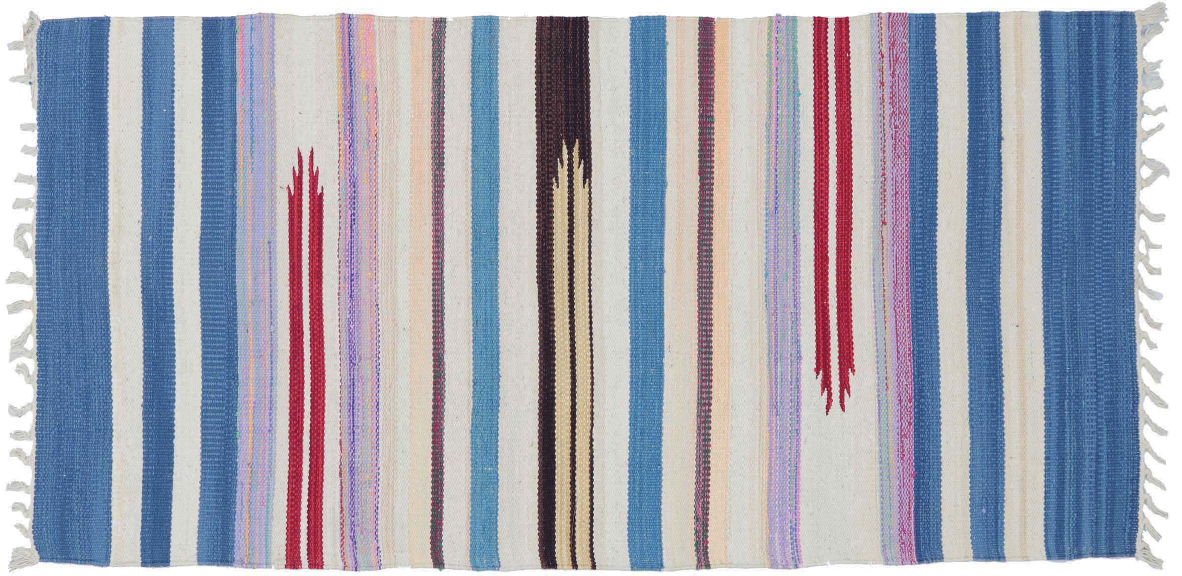 Knallbunter Kelim Teppich 60x120 Handgewebt Mehrfarbig Streifen Handarbeit Gewebt