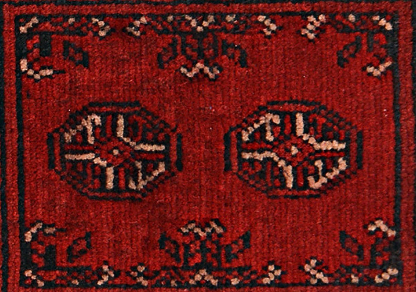 Afghan Aqcha Poshti Teppich 40x60 Handgeknüpft Rot Geometrisch Orient Kurzflor