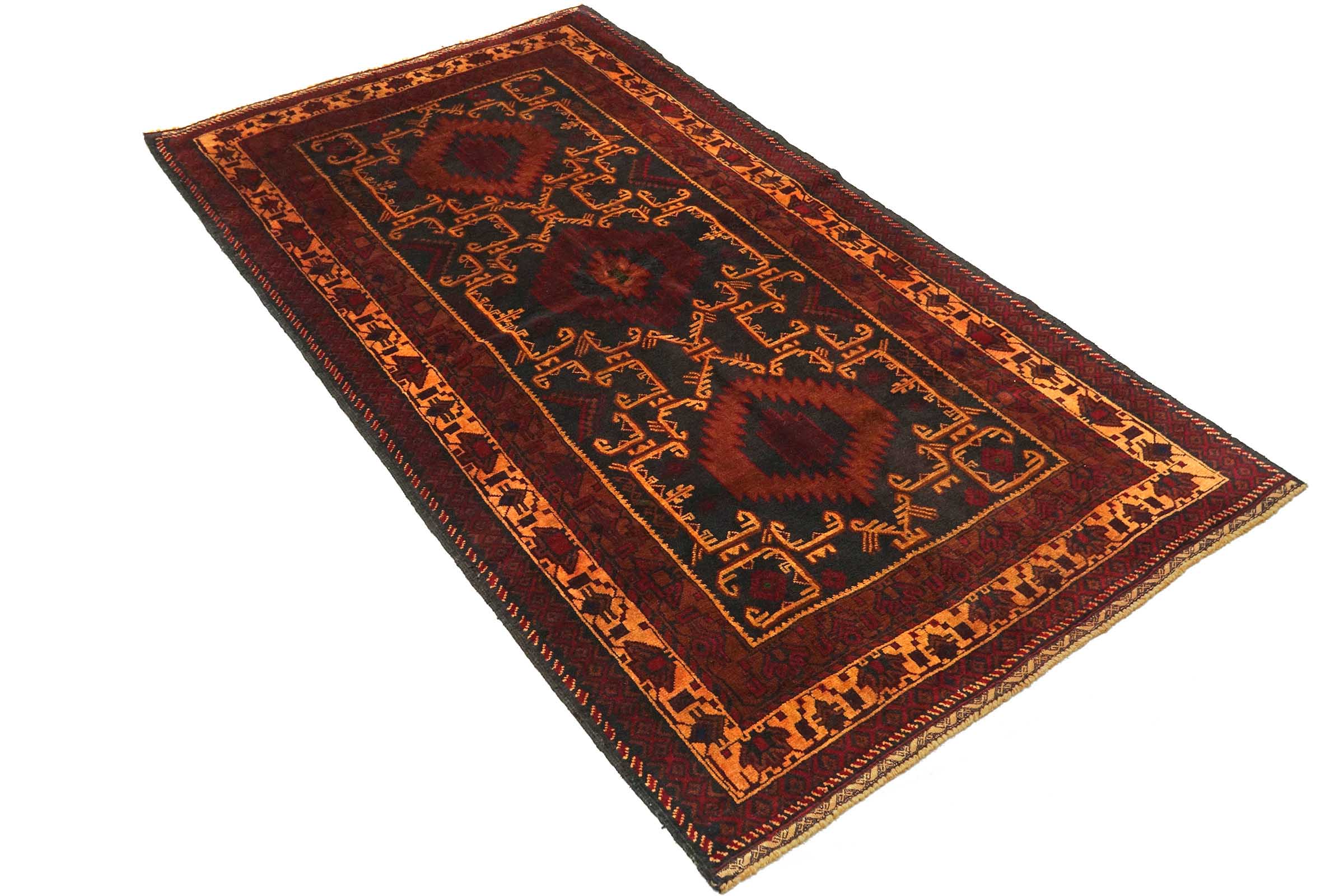 Afghan Belutsch Baluch 100x190 Handgeknüpft Orientteppich Schwarz Geometrisch