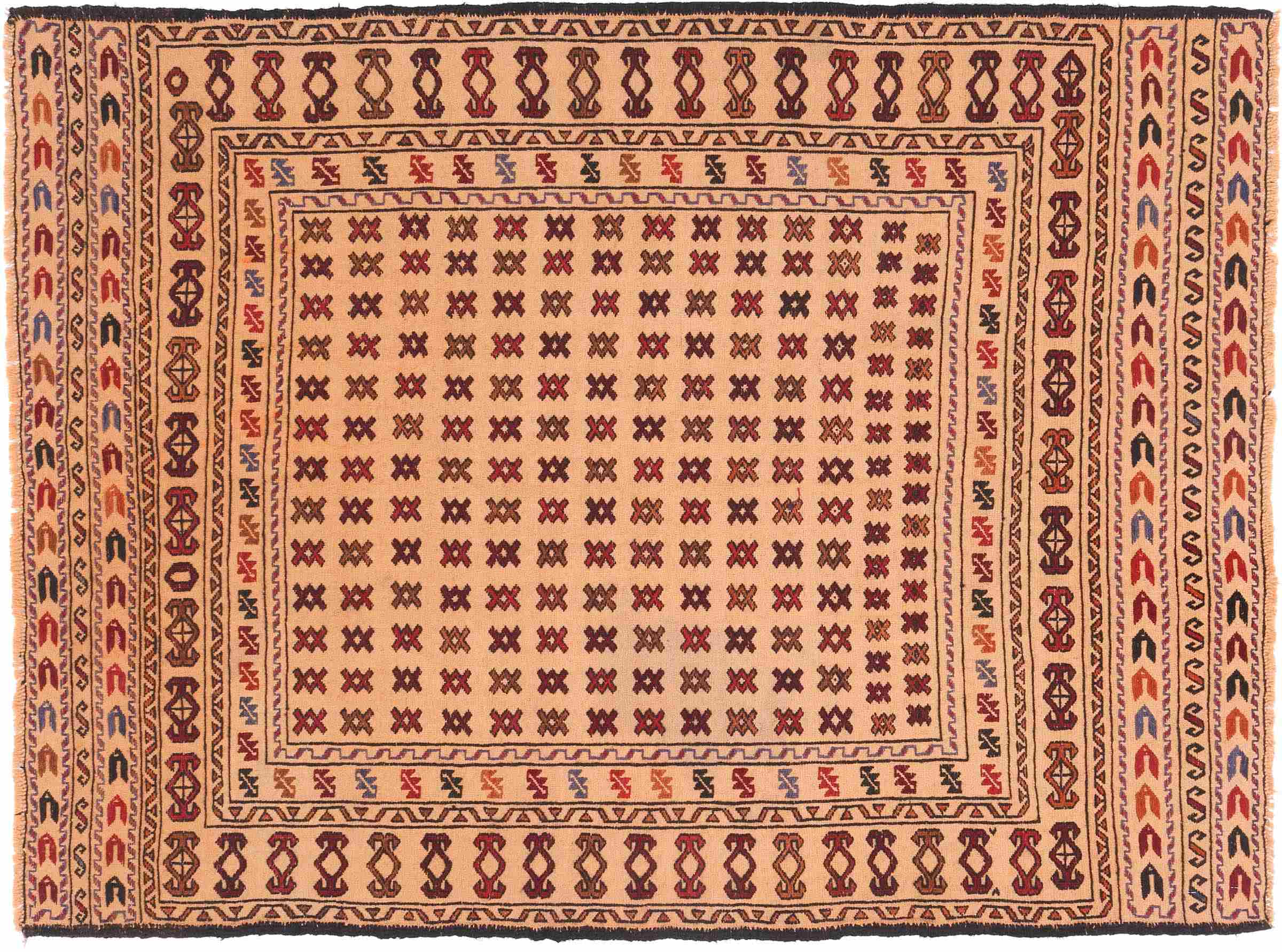 Afghan Kelim Gol Barjasta Teppich 120x180 Handgewebt Gold Geometrisch Handarbeit Gewebt