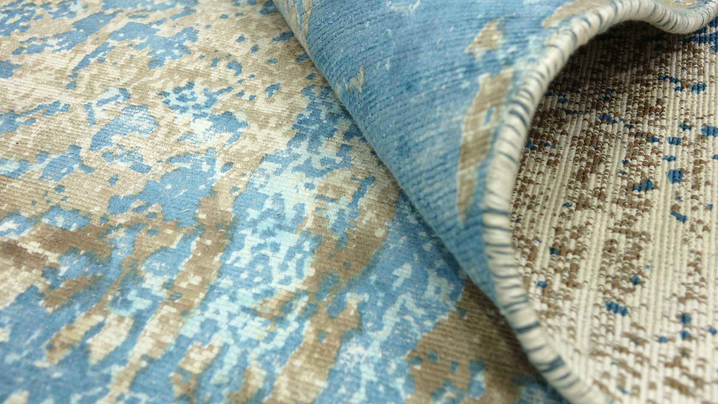 Handloom Vintage 230x160 Handgewebt Teppich 160x230 Blau Braun Abstrakt Handarbeit Orient