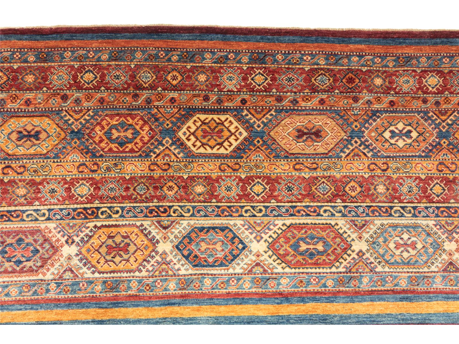 Afghan Ziegler Khorjin 210x320 Handgeknüpft Teppich Mehrfarbig Linien Kurzflor