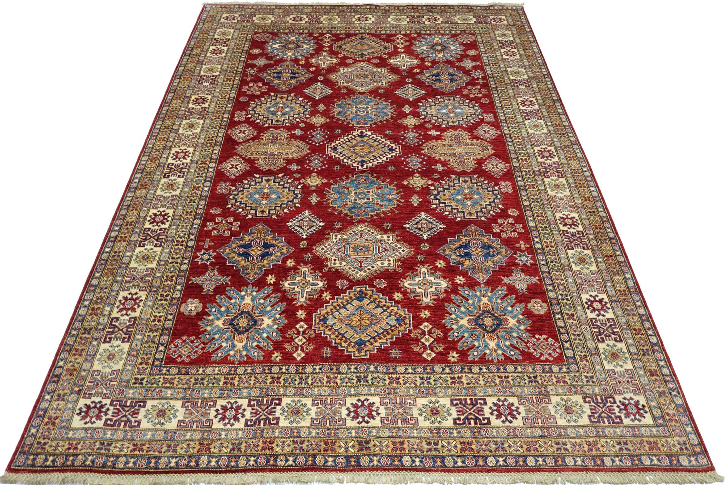 Afghan Feiner Kazak Teppich 250x300 Handgeknüpft Rot Geometrisch Orient Kurzflor