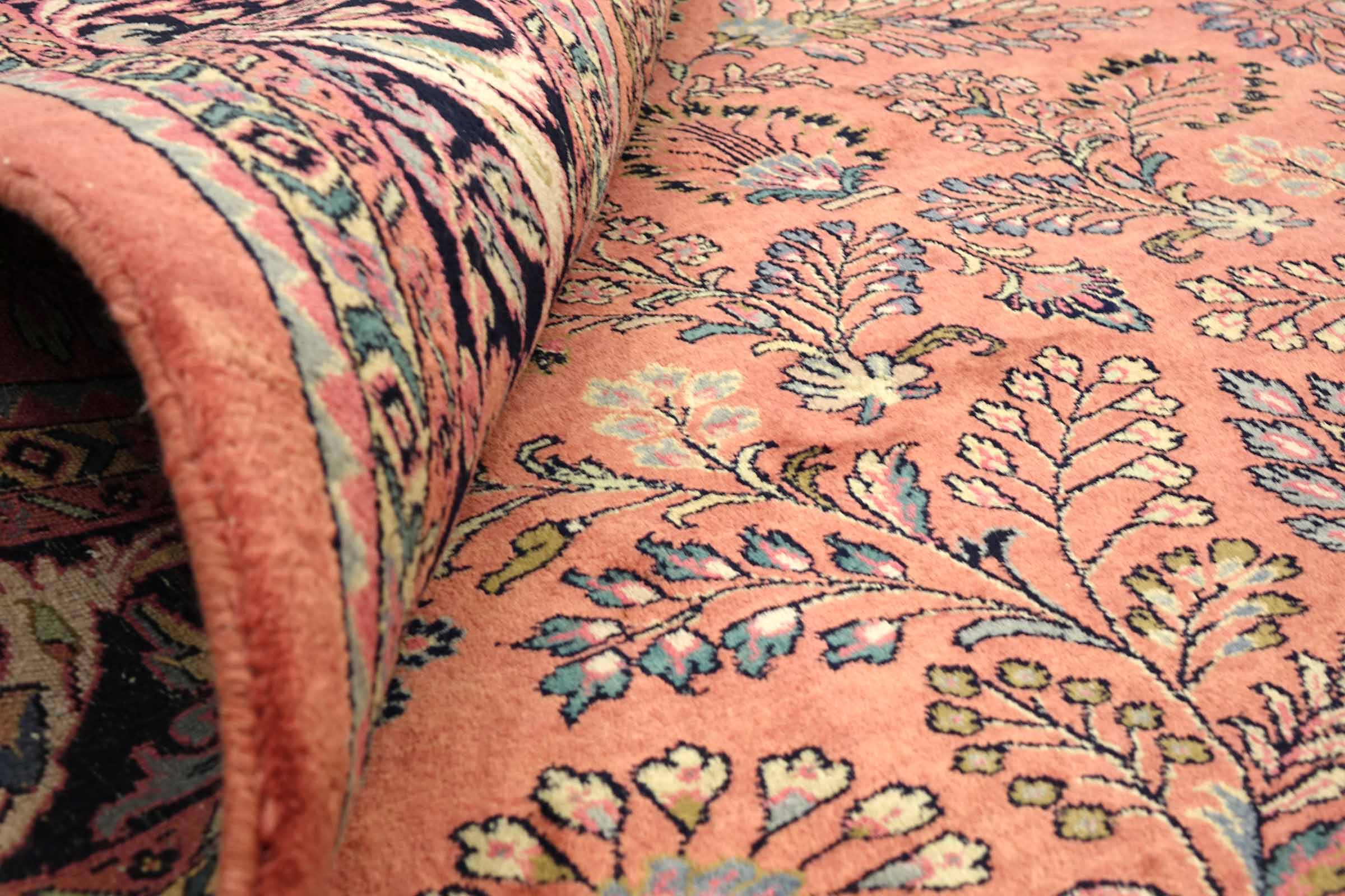 Sarough Teppich 200x300 Handgeknüpft Rosa Floral Wolle Kurzflor Rug