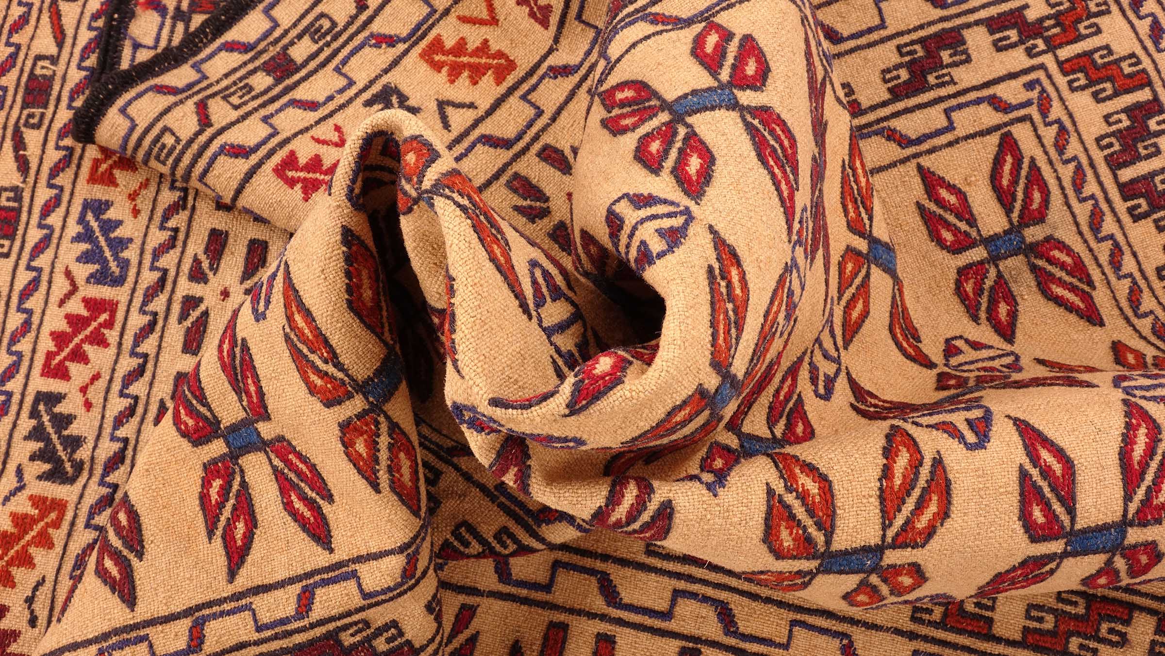 Afghan Kelim Gol Barjasta Teppich 120x180 Handgewebt Gold Geometrisch Handarbeit Gewebt