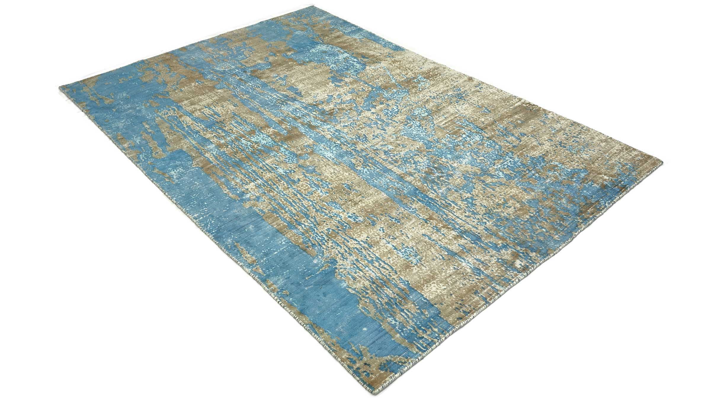 Handloom Vintage 230x160 Handgewebt Teppich 160x230 Blau Braun Abstrakt Handarbeit Orient