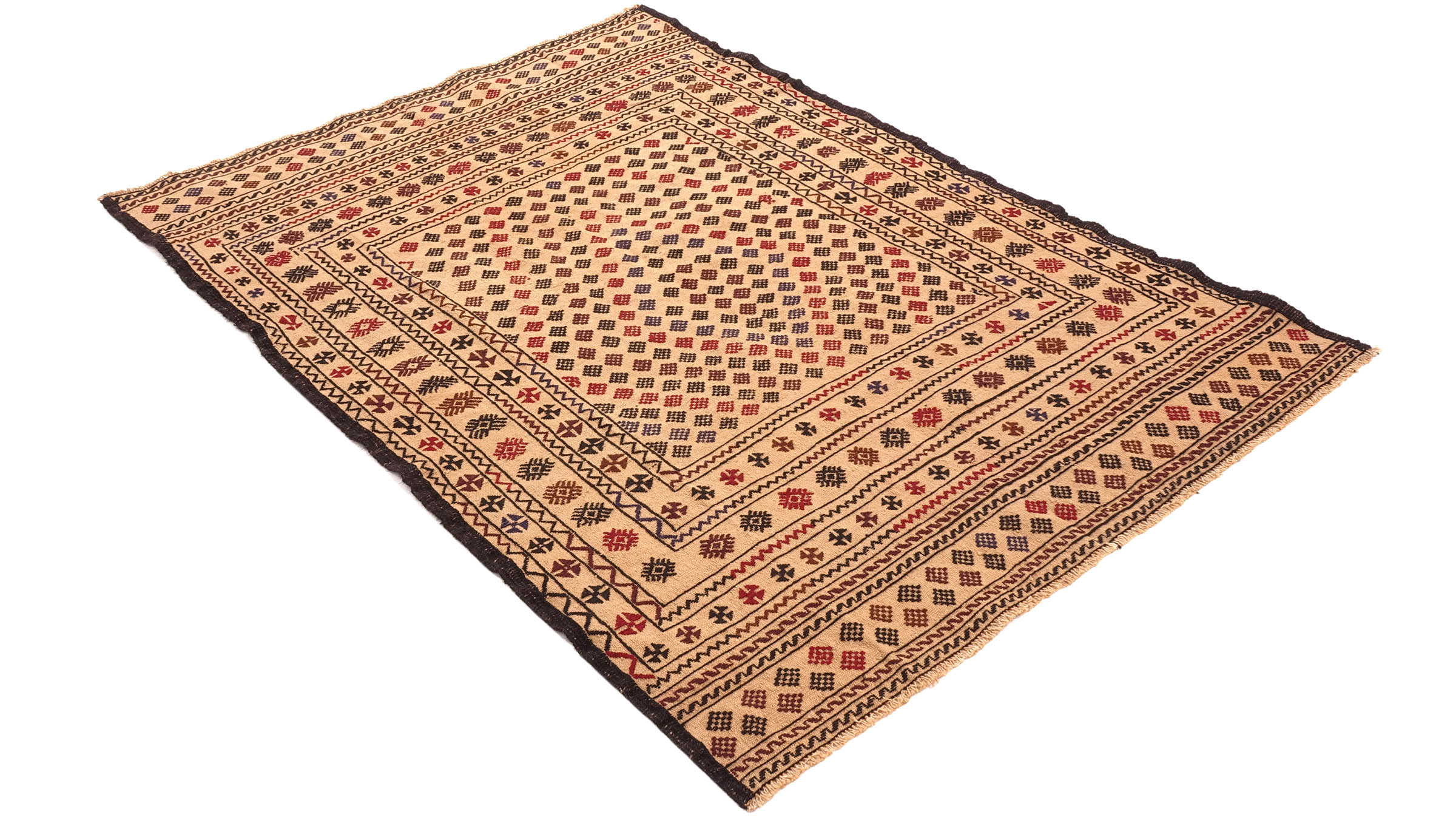 Afghan Kelim Gol Barjasta Teppich 120x180 Handgewebt Gold Geometrisch Handarbeit Gewebt