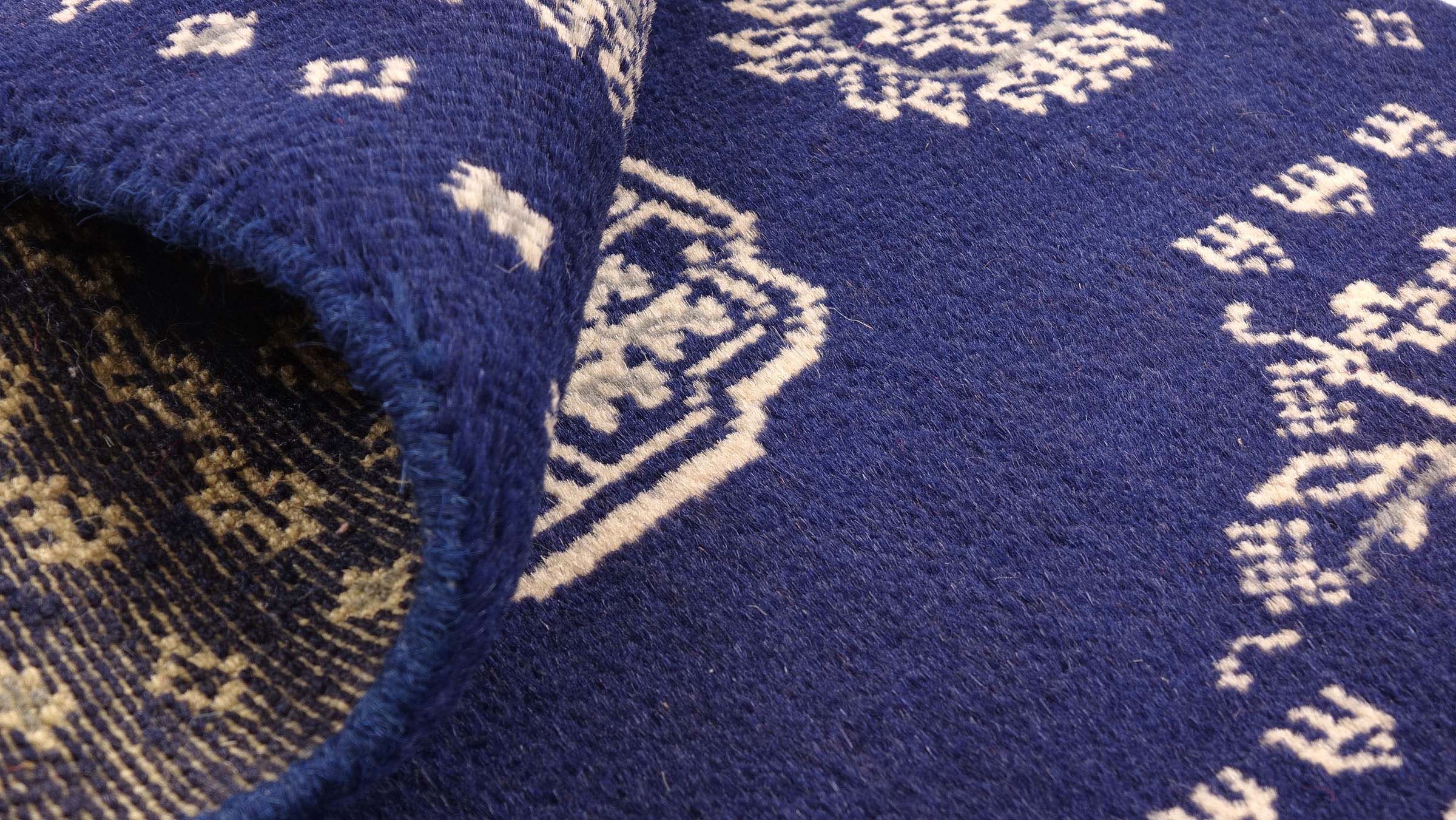 Pakistan Buchara 3ply Teppich 50x80 Handgeknüpft Blau Geometrisch Orient Kurzflor