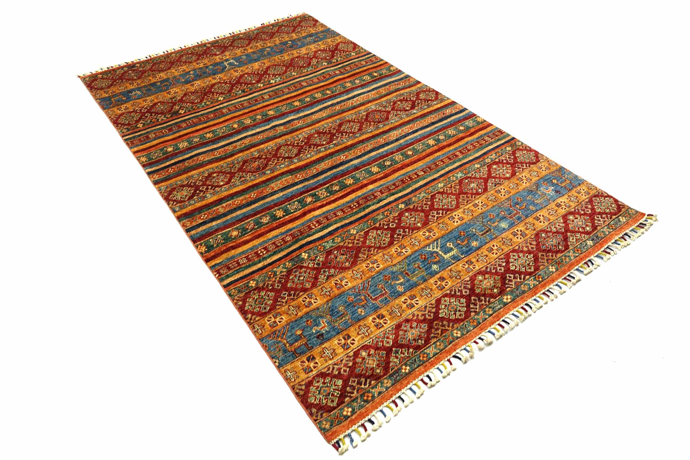 Afghan Khorjin Shaal 170x270 Handgeknüpft Orientteppich Bunt Gestreift Wolle