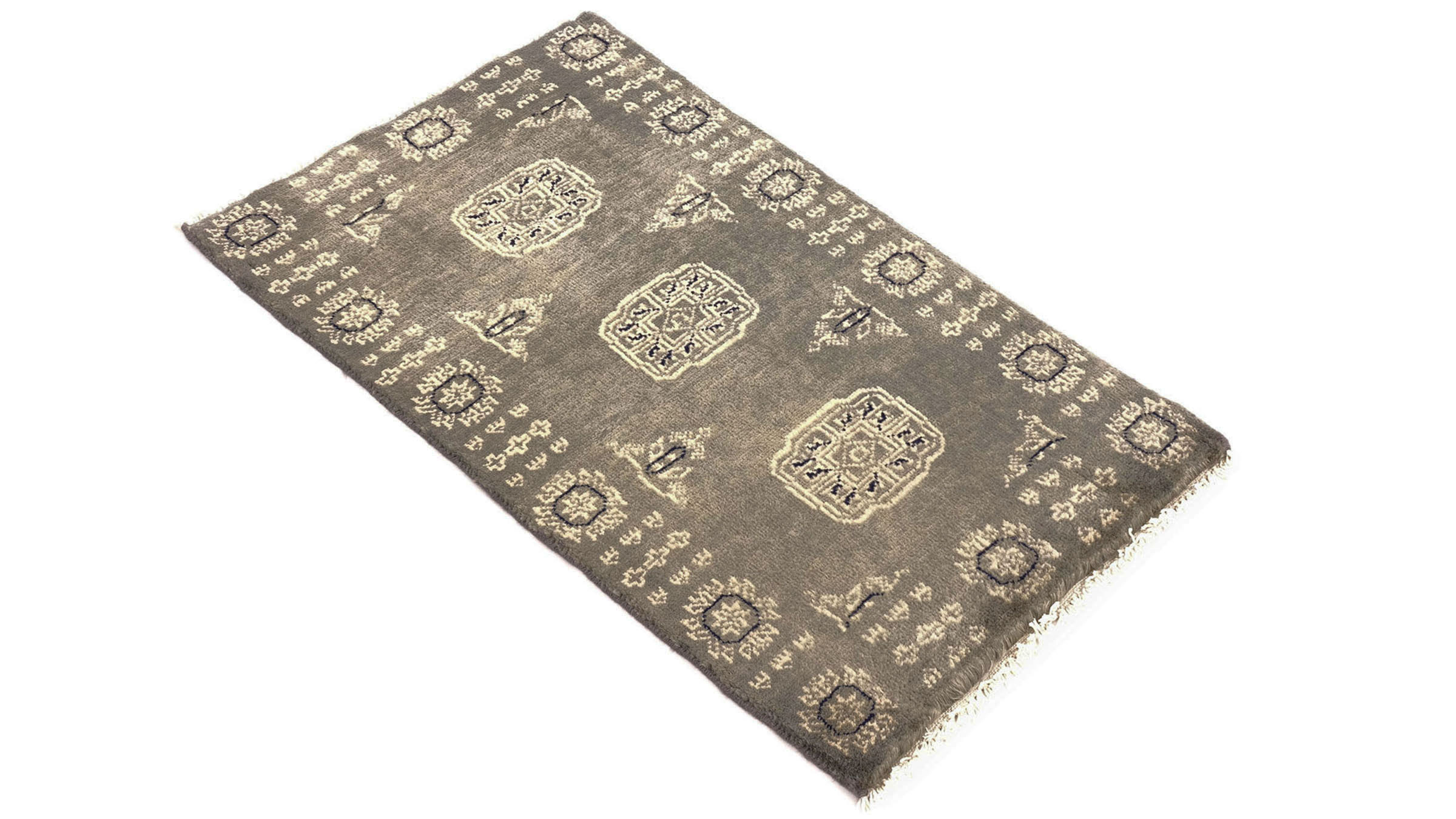 Pakistan Buchara 3ply Teppich 50x80 Handgeknüpft Grau Geometrisch Orient Kurzflor
