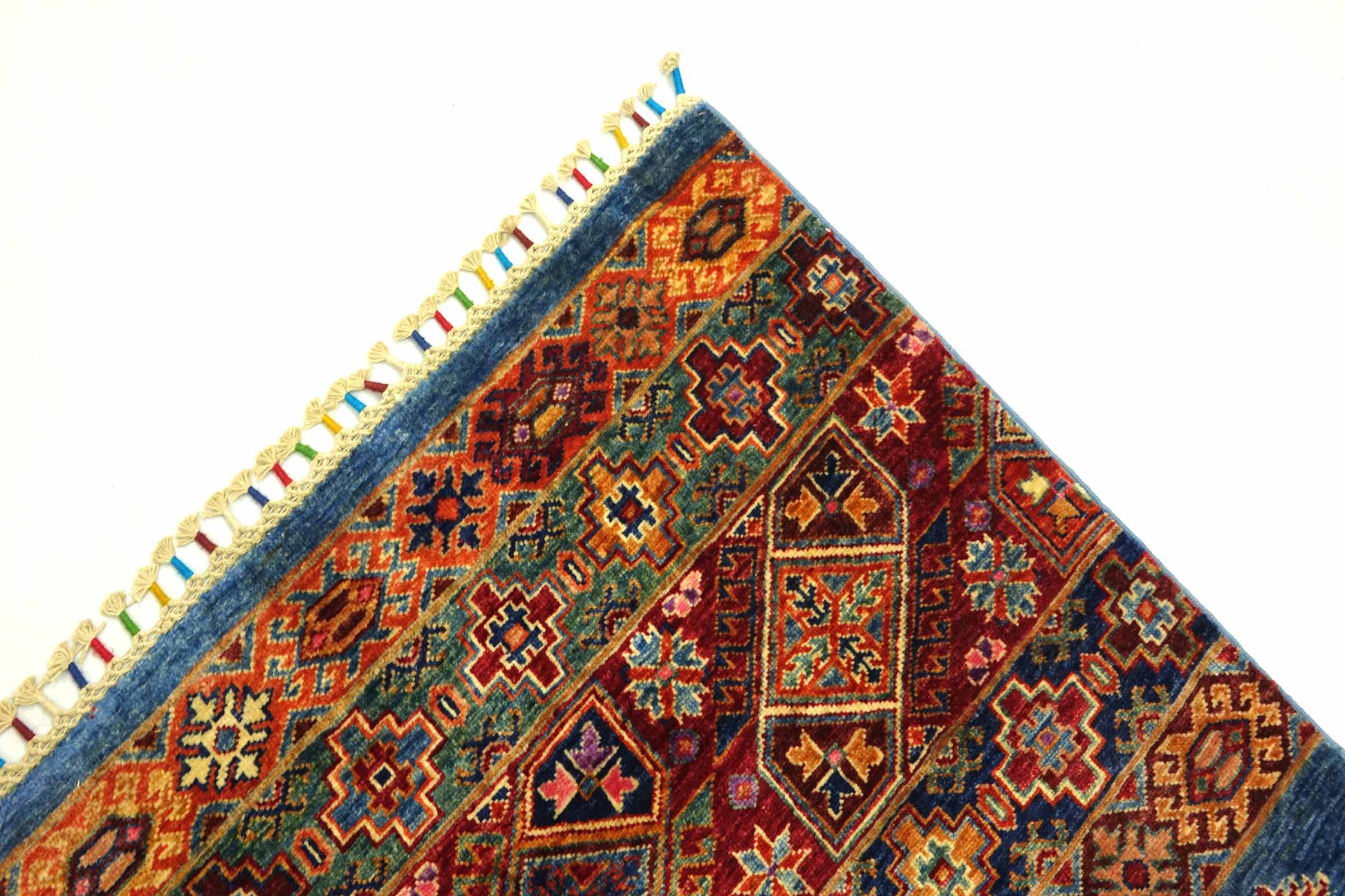 Afghan Khorjin Shaal 170x240 Handgeknüpft Orientteppich Blau Streifen Wolle