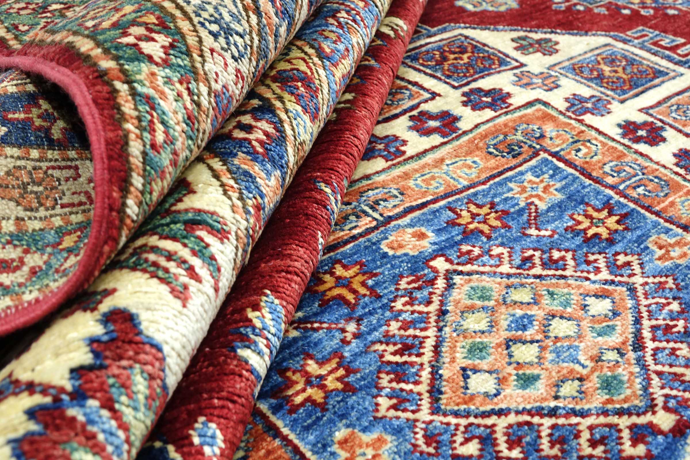 Afghan Feiner Kazak Teppich 250x300 Handgeknüpft Rot Geometrisch Orient Kurzflor