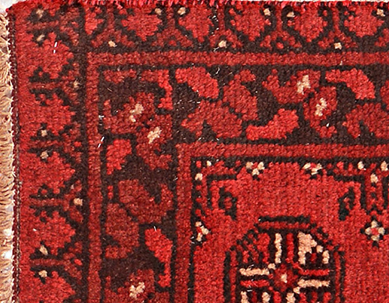 Afghan Aqcha Poshti Teppich 40x60 Handgeknüpft Rot Geometrisch Orient Kurzflor