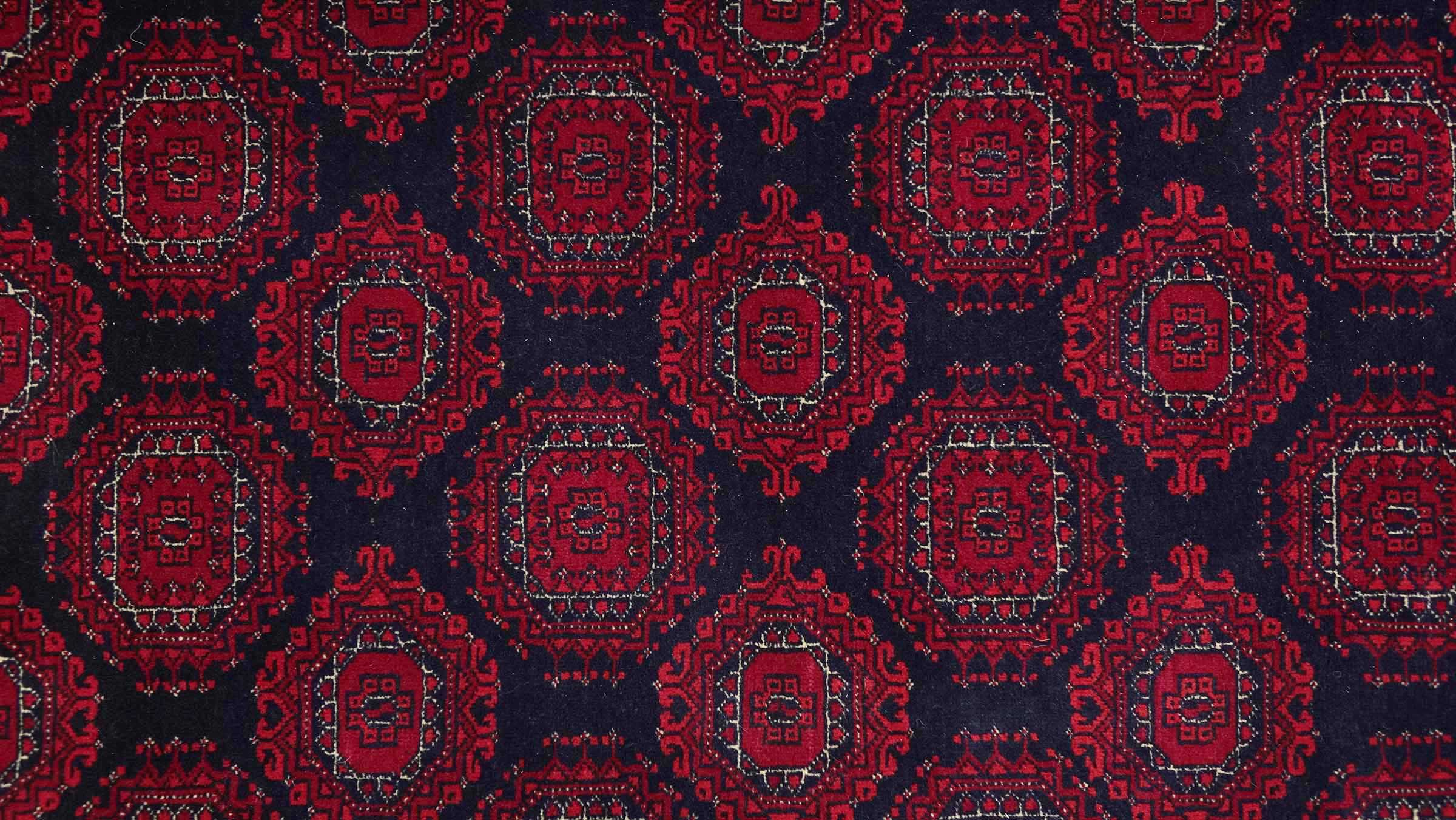 Afghan Teppich 200x300 Handgeknüpft Rot Geometrisch Orient Kurzflor Wohnzimmer