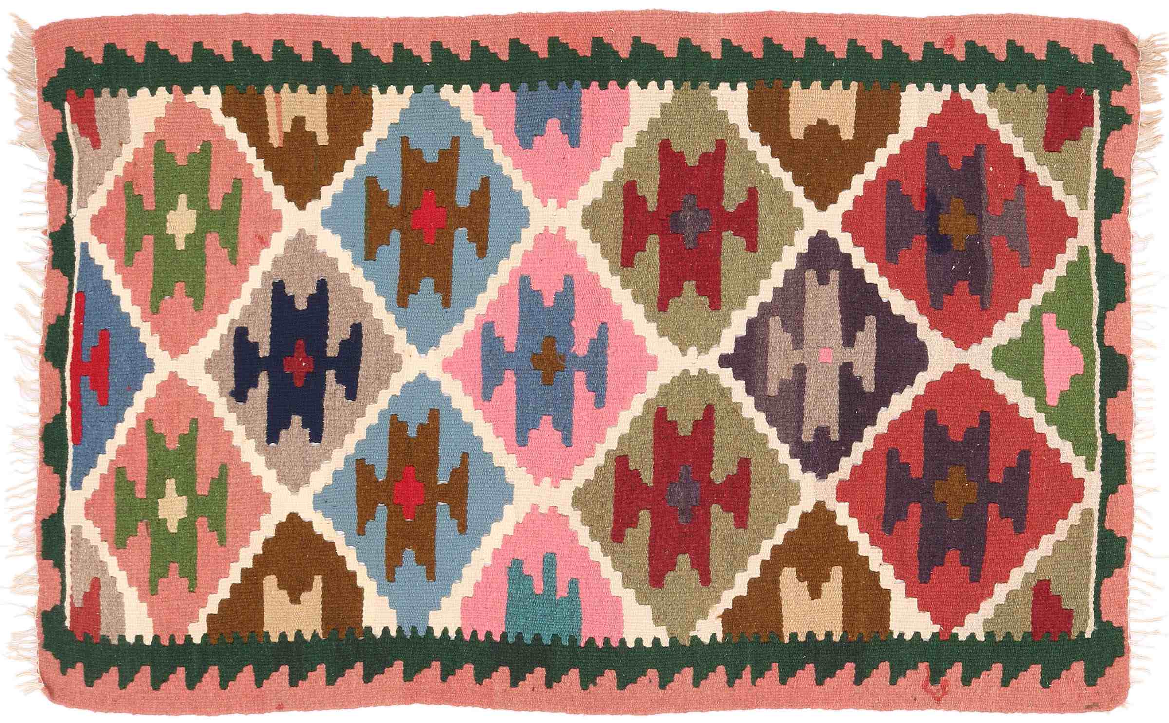 Perserteppich Kelim Ardebil 100x140 Handgewebt Rosa Geometrisch Handarbeit Zimmer