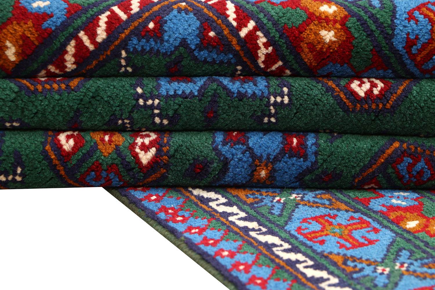 Afghan Akcha Rang Dar Teppich 120x180 Handgeknüpft Grün Durchgemustert Orient Kurzflor
