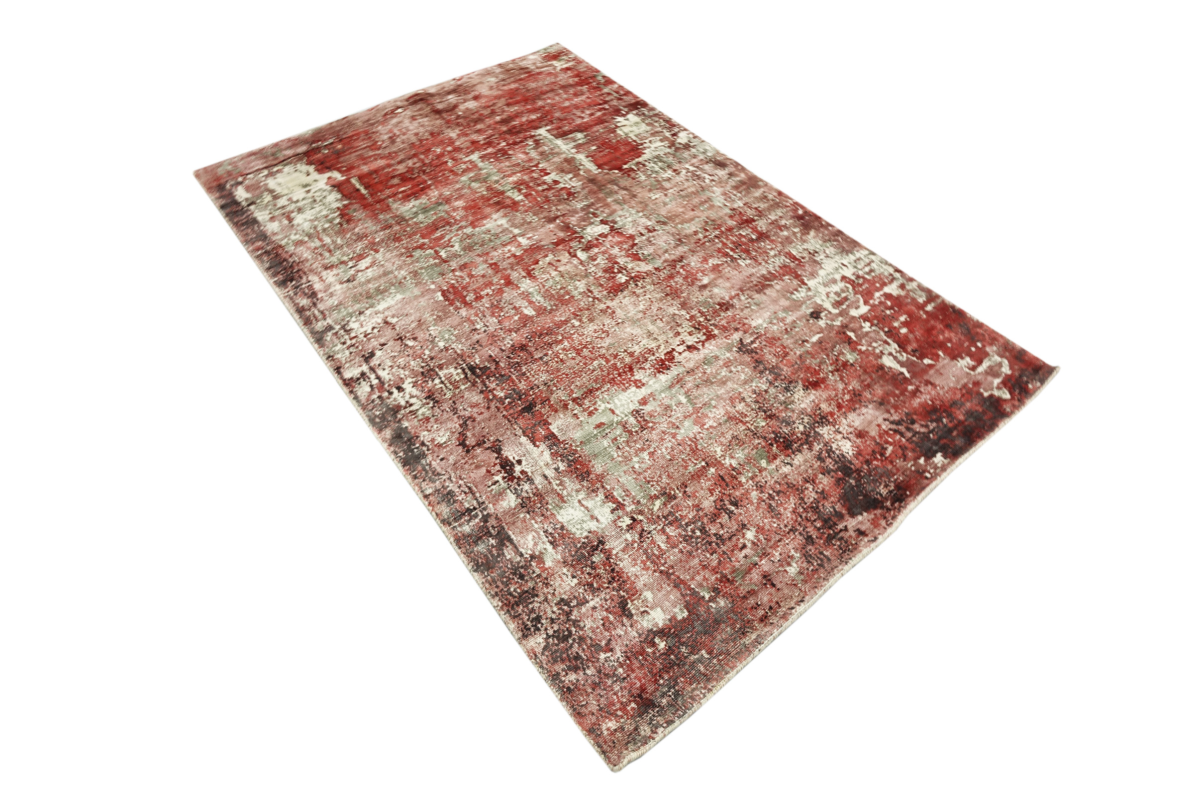 Handloom Vintage 230x160 Handgewebt Teppich 160x230 Rot Abstrakt Handarbeit Orient