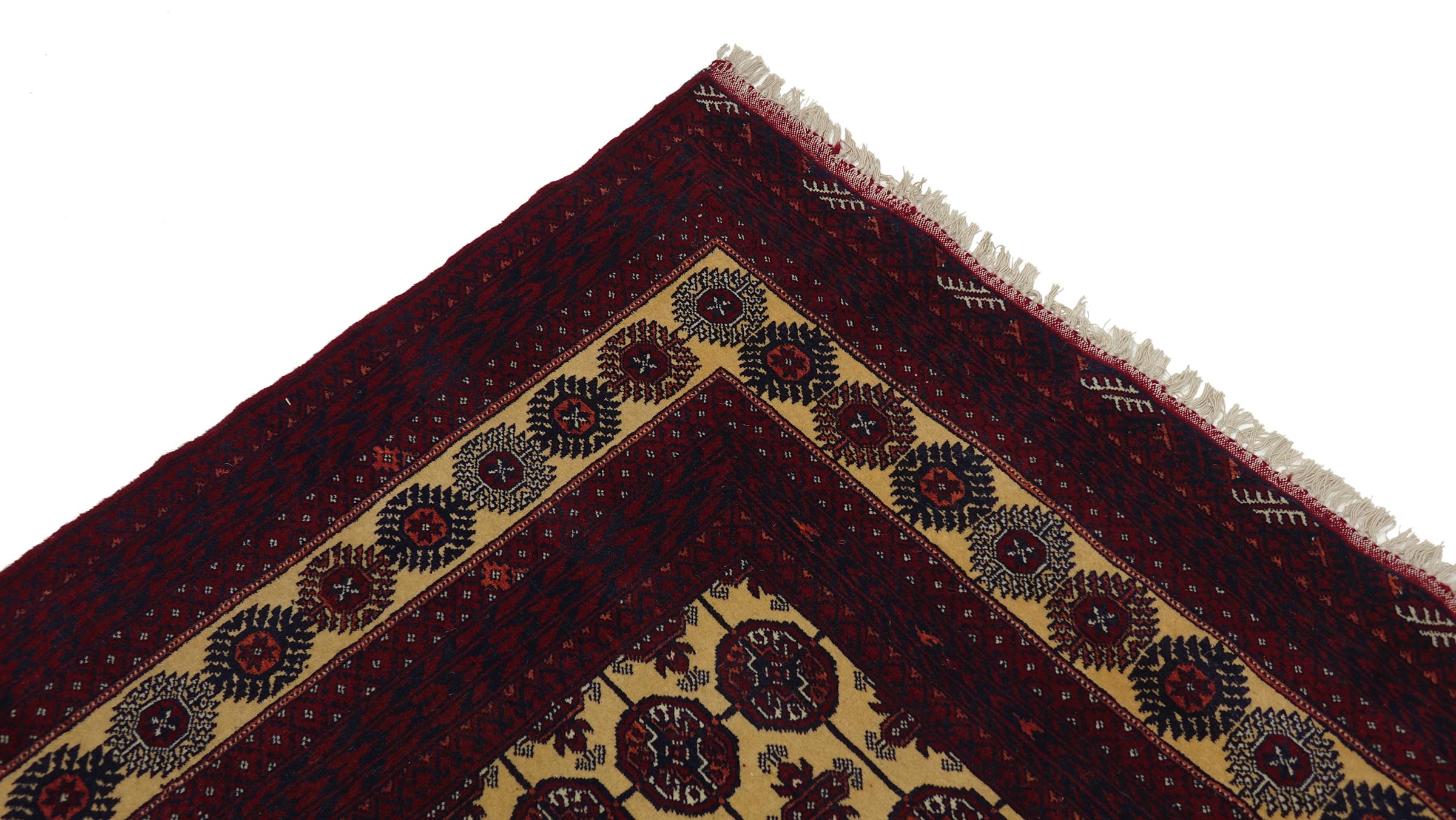Afghan Teppich 130x180 Handgeknüpft Beige Geometrisch Orient Kurzflor Wohnzimmer