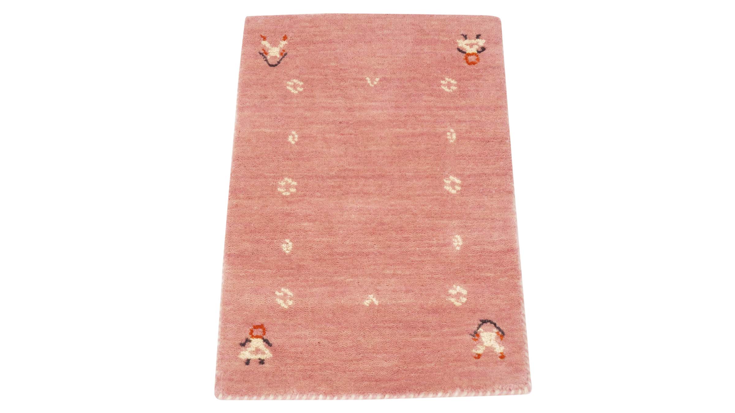 Wollteppich Gabbeh MUTI 40x60 Handgewebt Rosa Einfarbig Handarbeit Zimmer