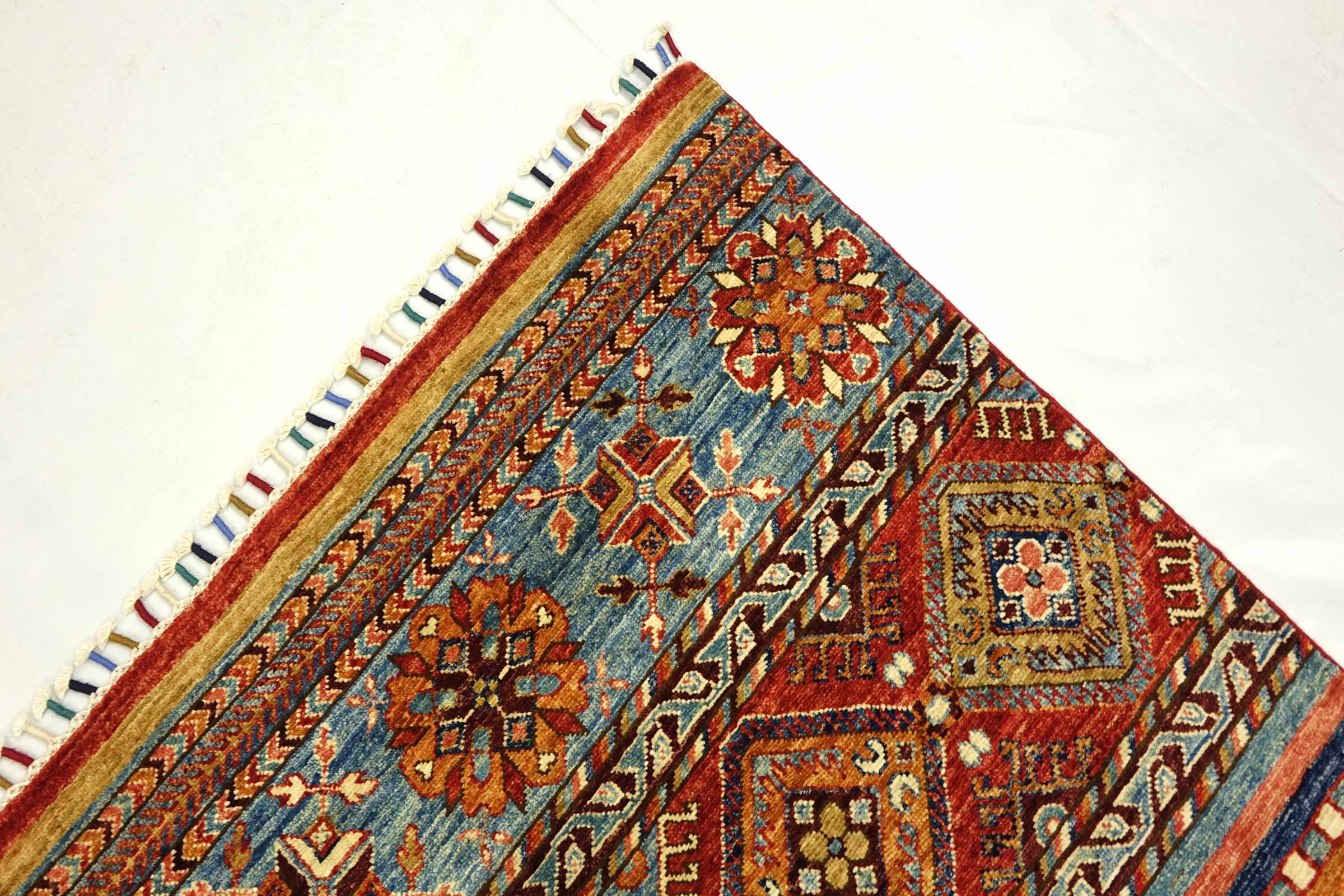 Afghan Khorjin Shaal 180x260 Handgeknüpft Orientteppich Rot Streifen Wolle