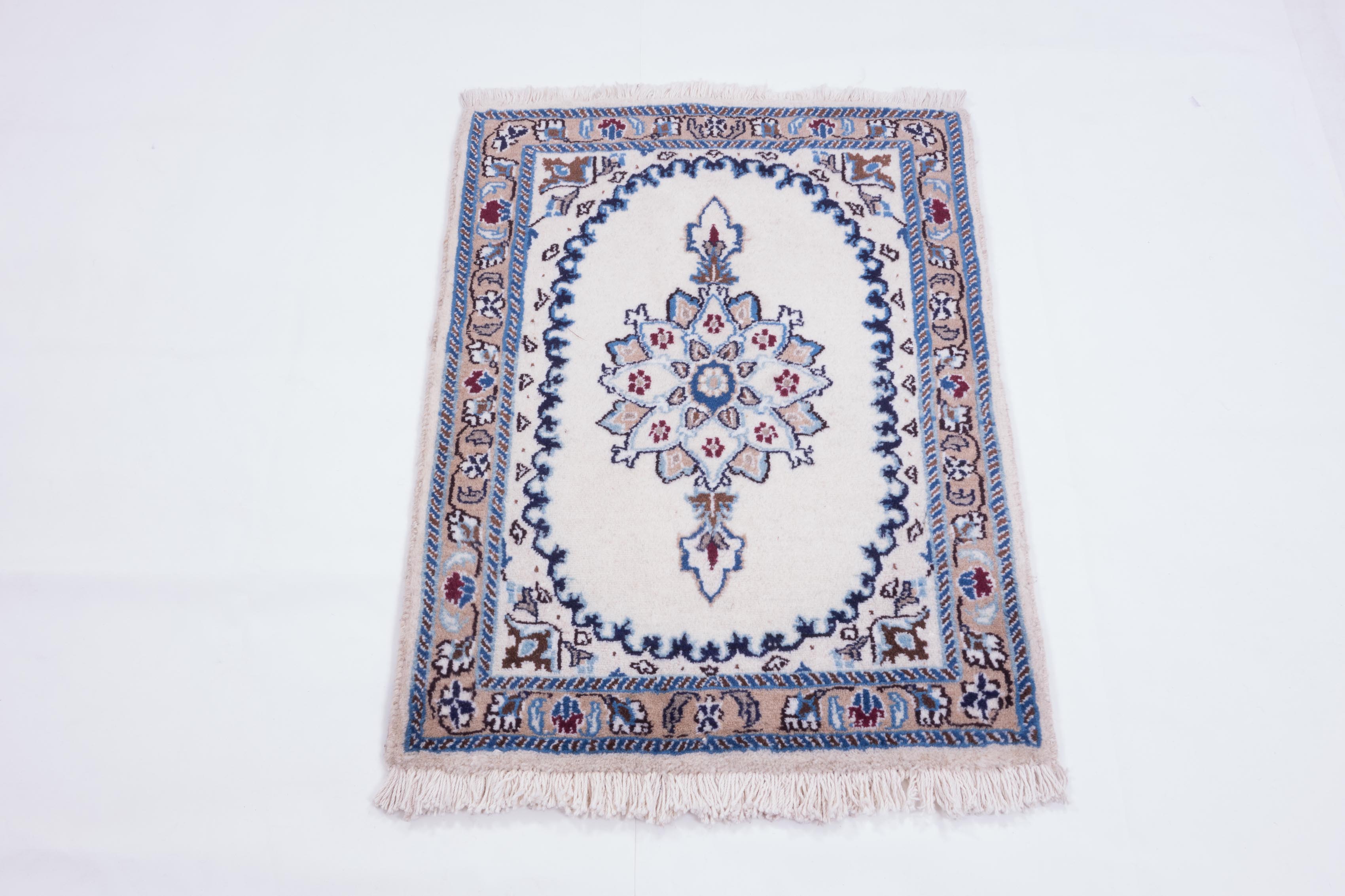 Perser Nain 60x80 Handgeknüpft Teppich Weiß Orientalisch Kurzflor Orient Rug