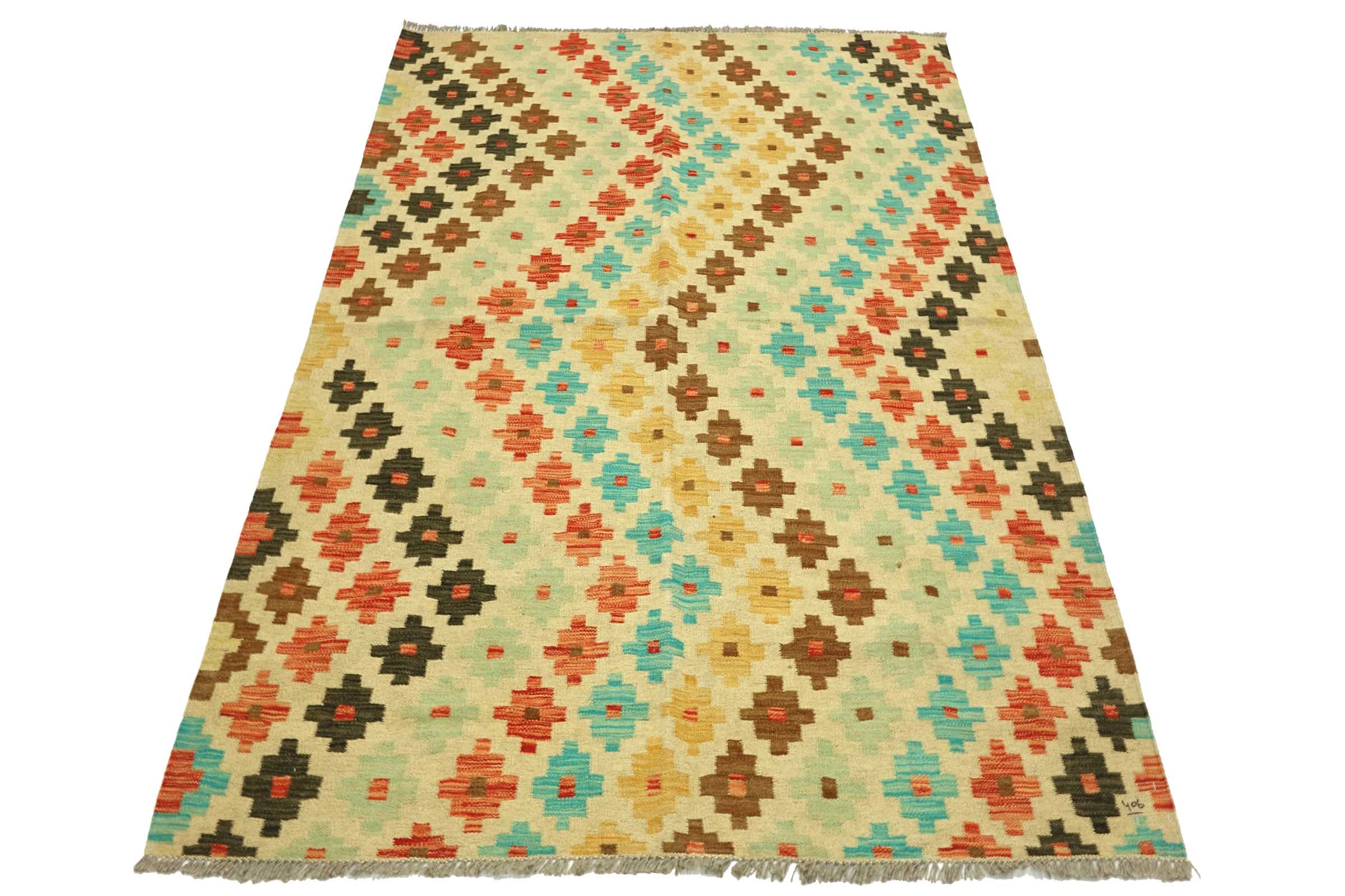 Afghan Maimana Kelim Bunt 150x200 Handgewebt Teppich Bunt Geometrisch Orient