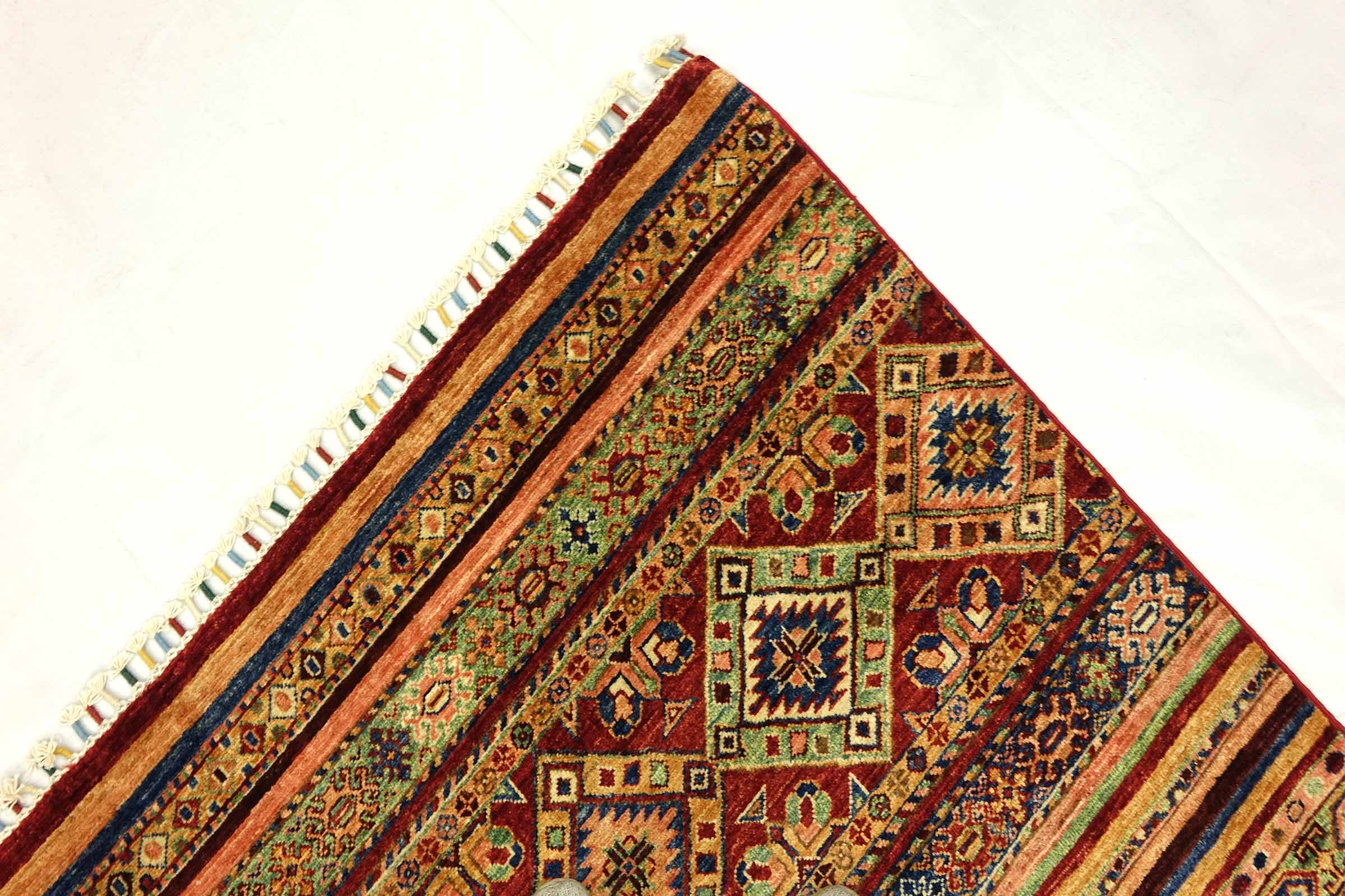 Afghan Khorjin Shaal 170x240 Handgeknüpft Orientteppich Rot Gestreift Wolle