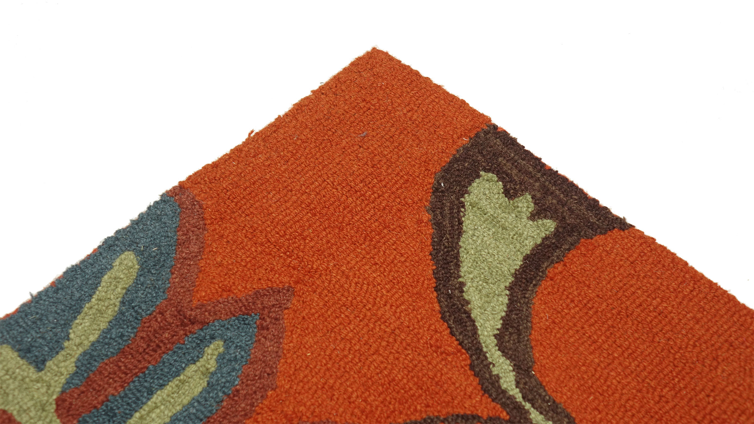 Handgefertigter Teppich Blumen Wolle in 120x180 160x230 Orange Floral Handarbeit