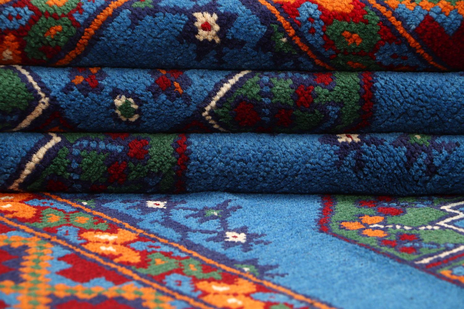 Afghan Akcha Rang Dar Teppich 150x200 Handgeknüpft Blau Durchgemustert Orient Kurzflor