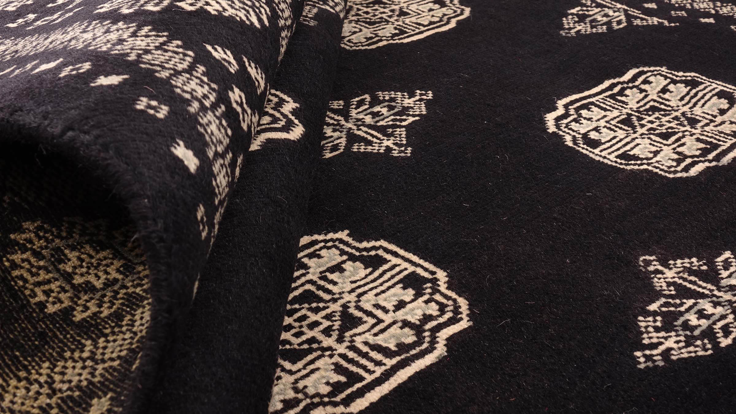 Pakistan Buchara 3ply Teppich 140x200 Handgeknüpft Schwarz Geometrisch Orient Kurzflor