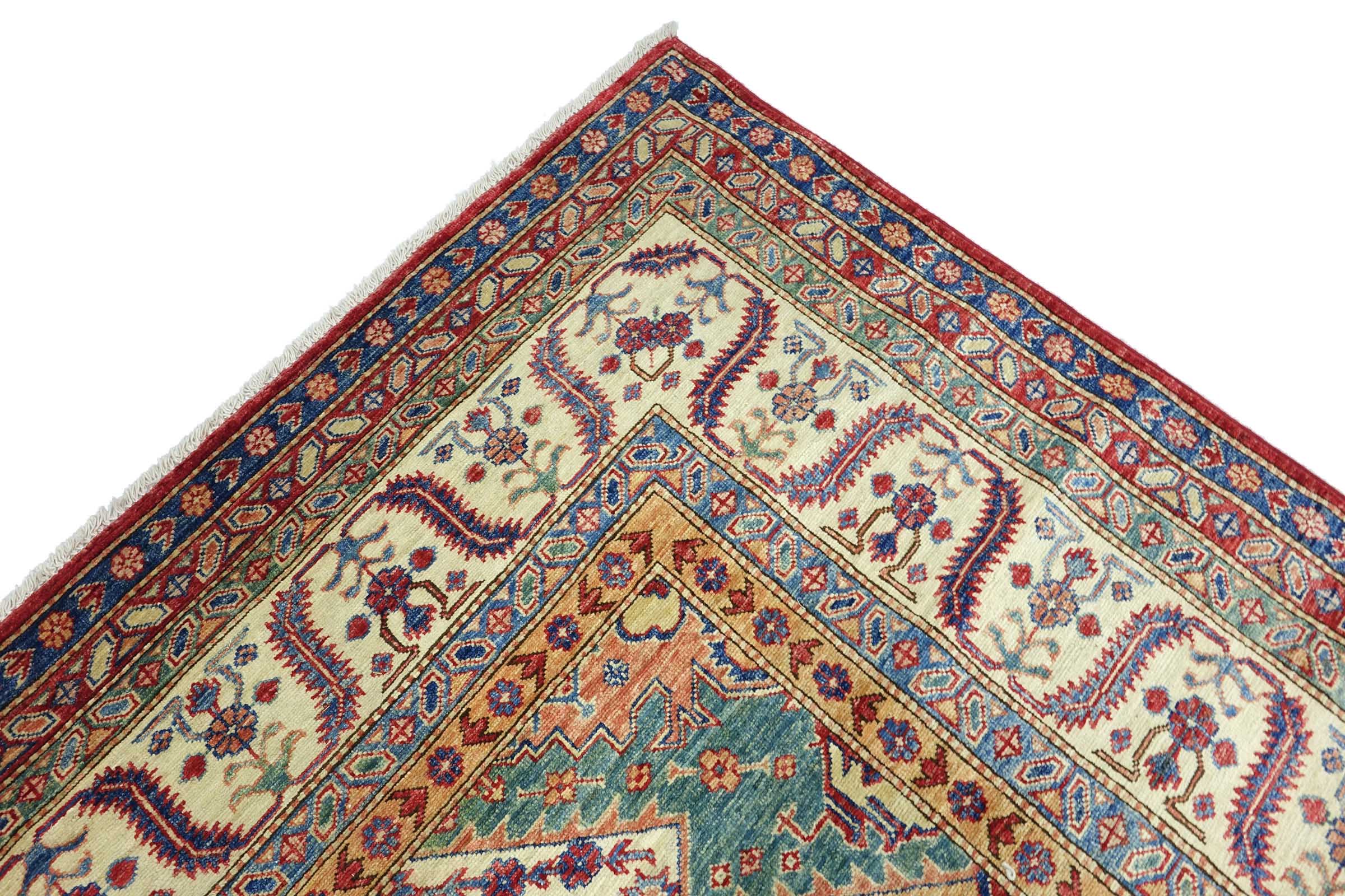 Afghan Feiner Kazak Teppich 240x340 Handgeknüpft Beige Geometrisch Orient Kurzflor