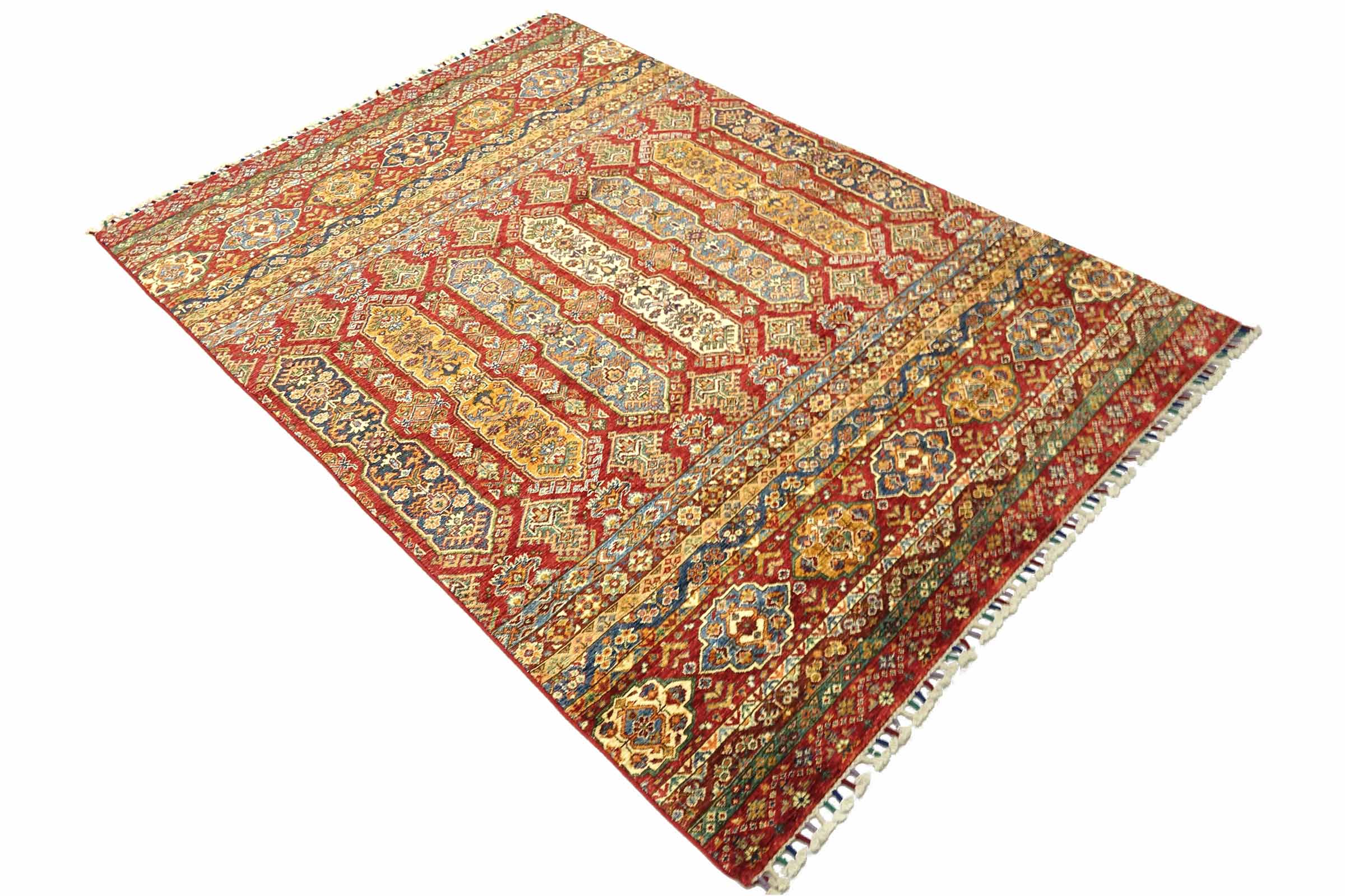 Afghan Khorjin Shaal 170x250 Handgeknüpft Orientteppich Rot Streifen Wolle