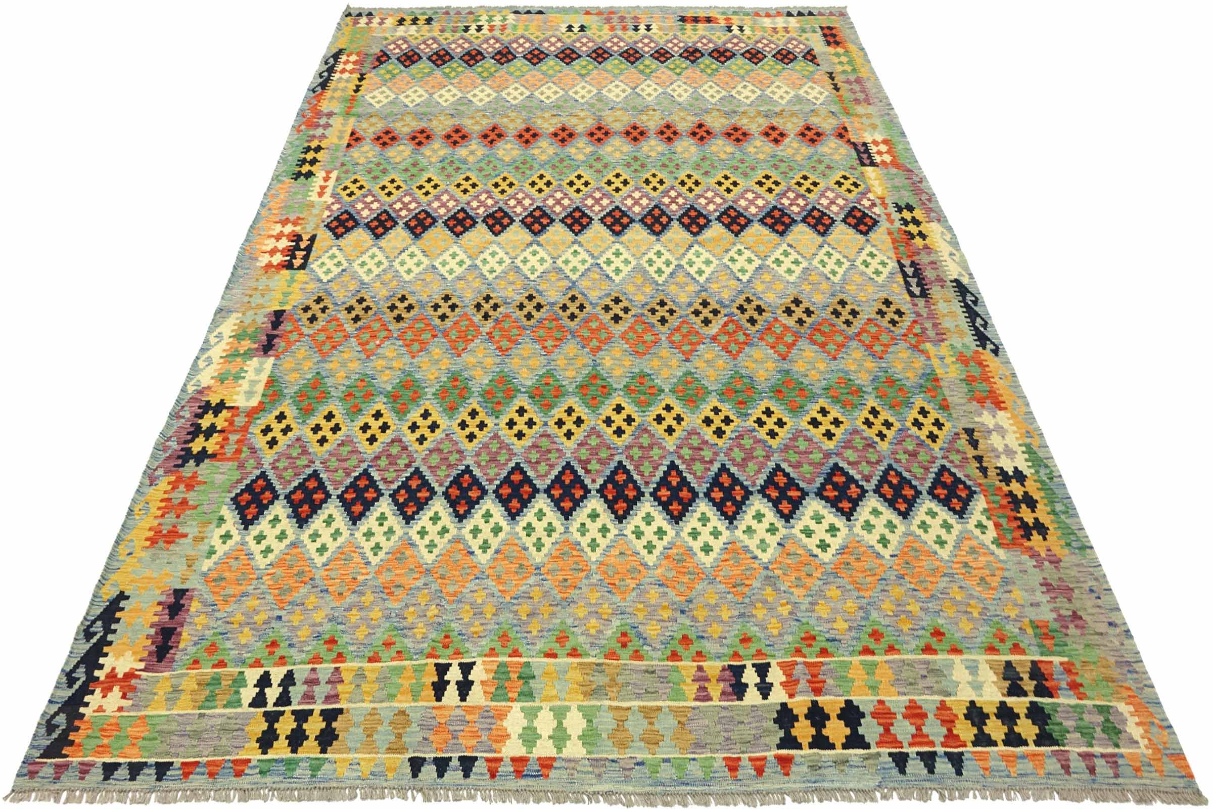 Afghan Maimana Kelim Bunt 250x350 Handgewebt Teppich Bunt Geometrisch Orient