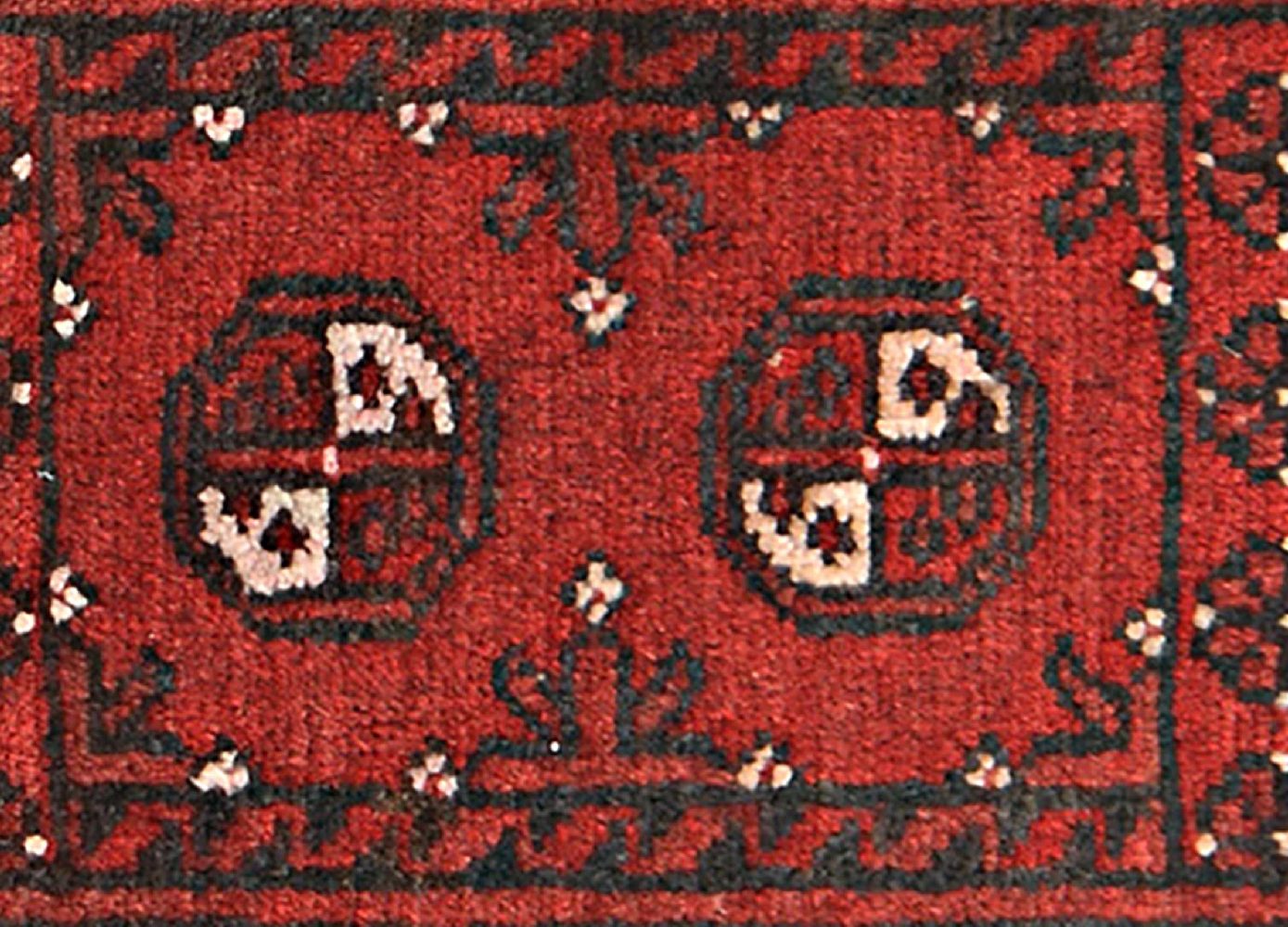 Afghan Aqcha Poshti Teppich 40x60 Handgeknüpft Rot Geometrisch Orient Kurzflor