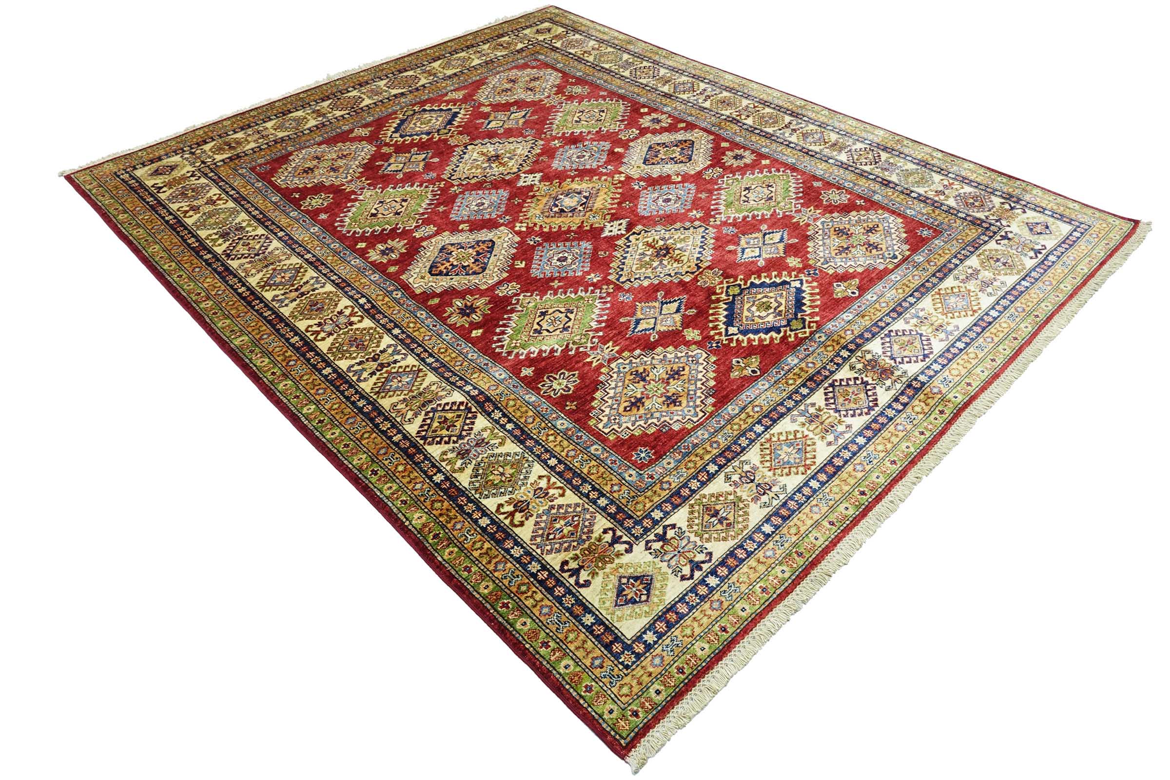 Afghan Feiner Kazak Teppich 240x290 Handgeknüpft Rot Geometrisch Orient Kurzflor