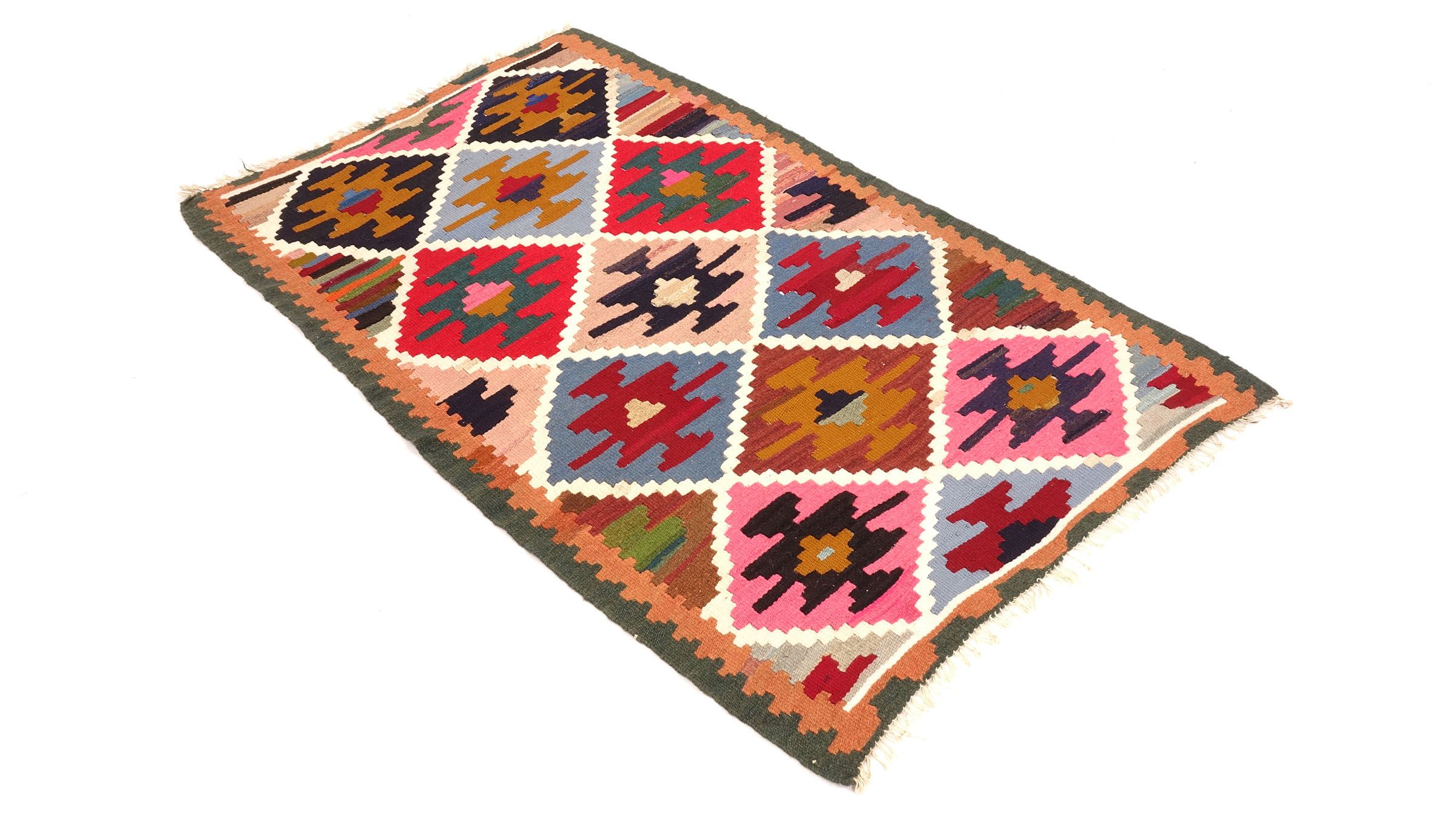 Perserteppich Kelim Ardebil 90x150 Handgewebt Blau Geometrisch Handarbeit Zimmer