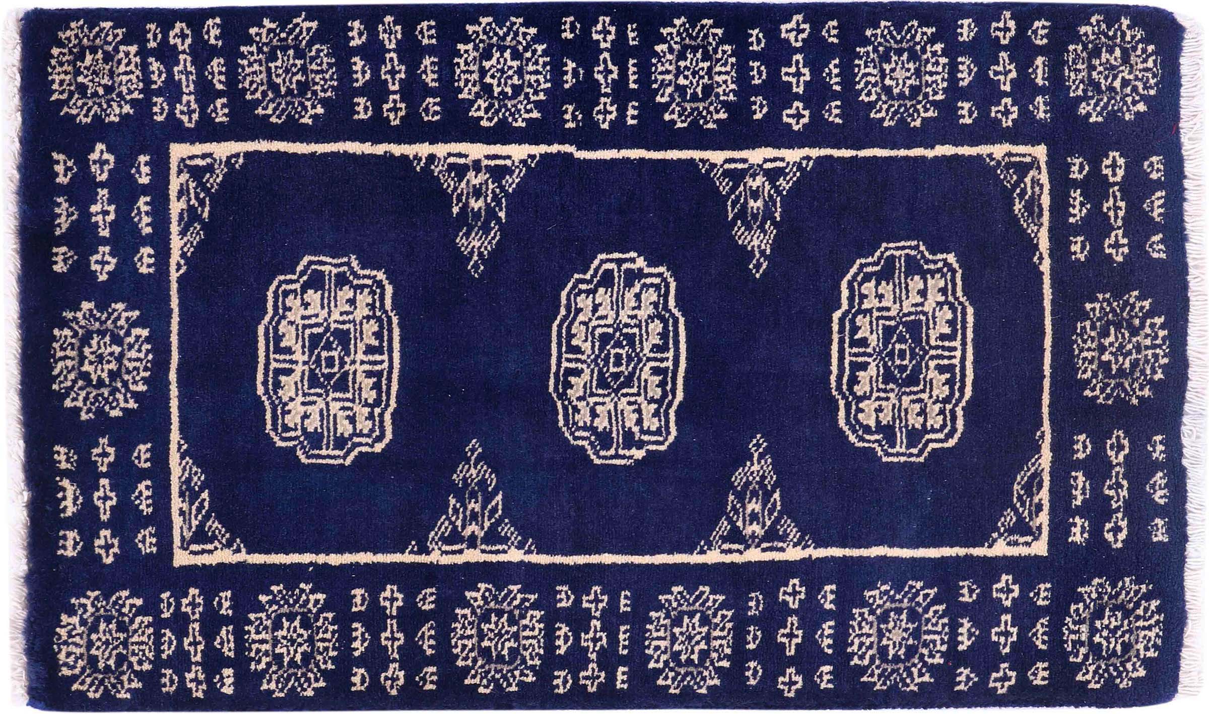 Pakistan Buchara 3ply Teppich 50x80 Handgeknüpft Blau Geometrisch Orient Kurzflor
