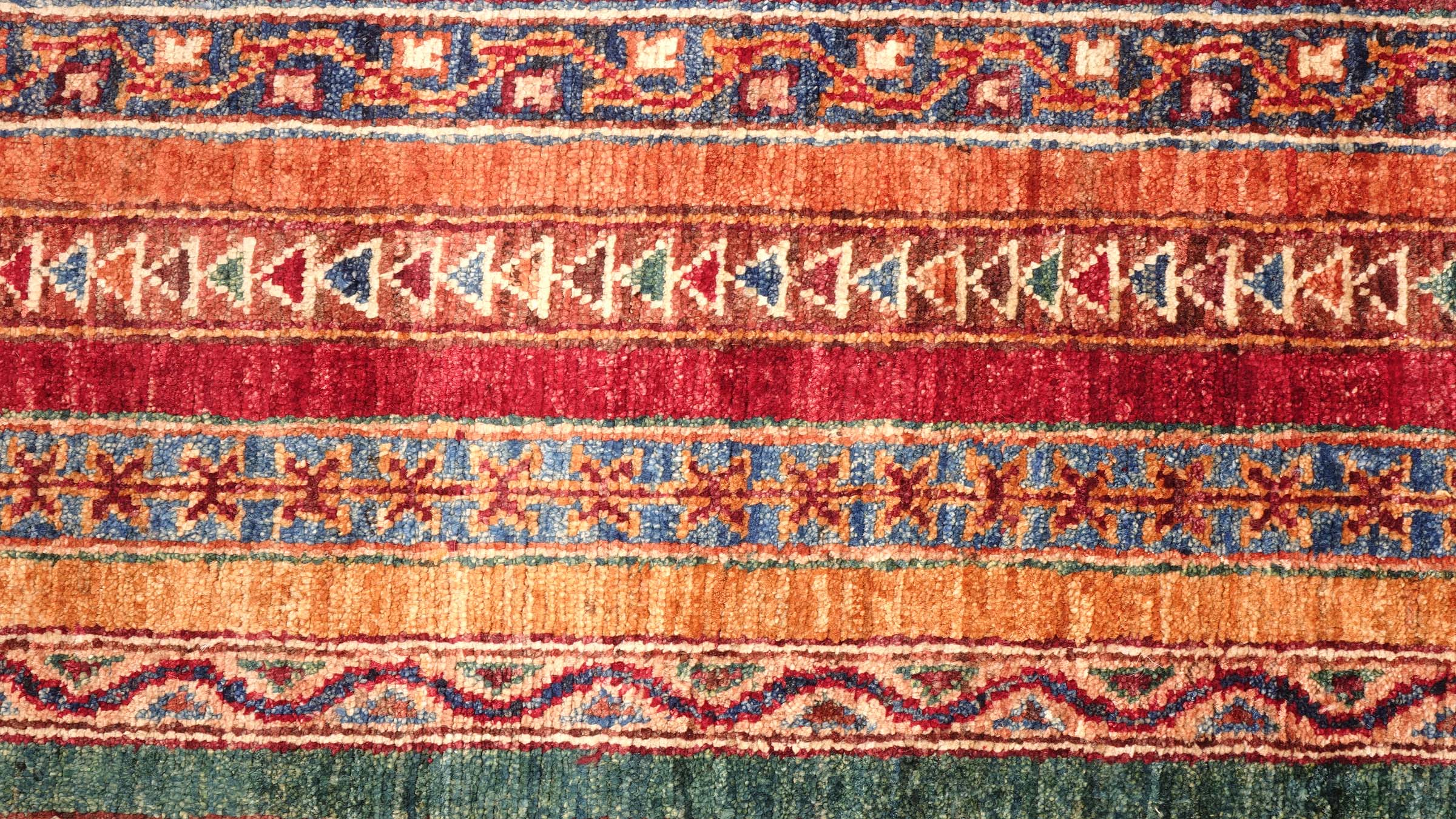 Afghan Khorjin Shaal Teppich 100x150 Handgeknüpft Blau Streifen Orient Kurzflor
