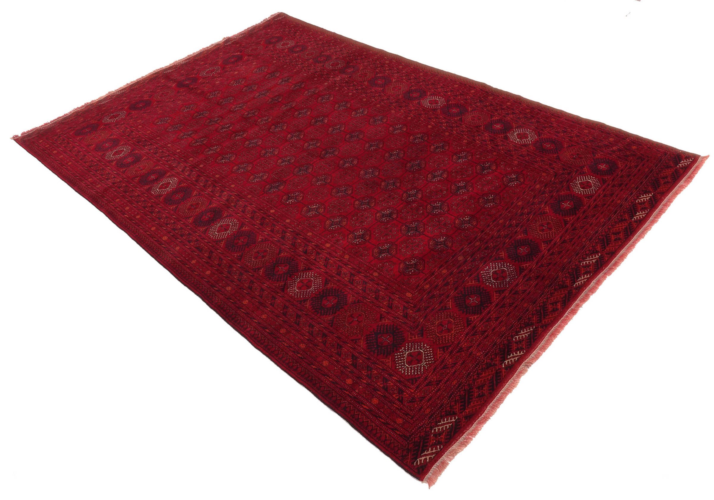 Afghanischer Teppich Mauri Gul 200x300 Handgeknüpft Rot Geometrisch Orientalisch UNIKAT
