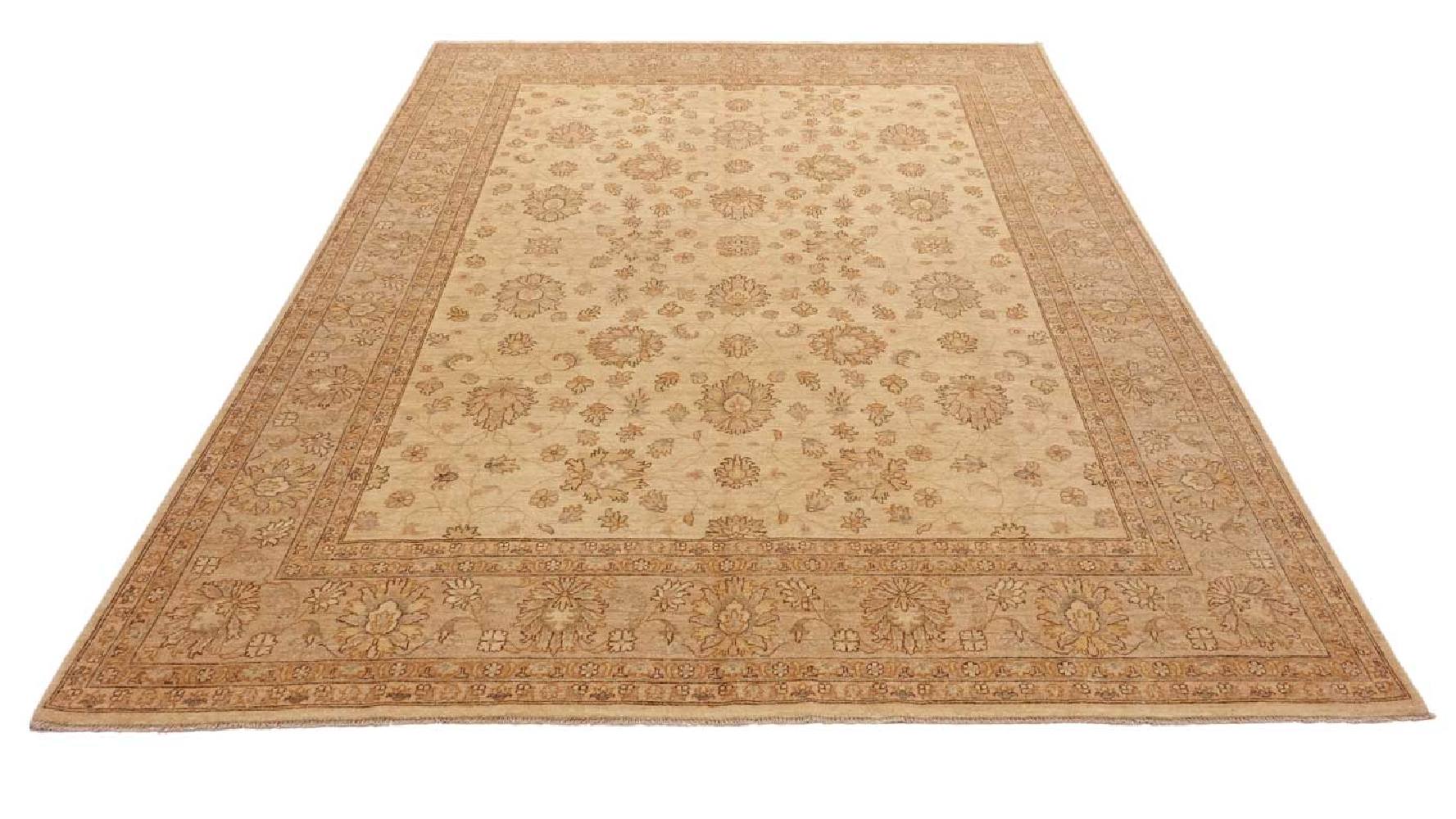 Afghan Chobi Ziegler 300x400 Handgeknüpft Teppich Beige Blumenmuster Kurzflor