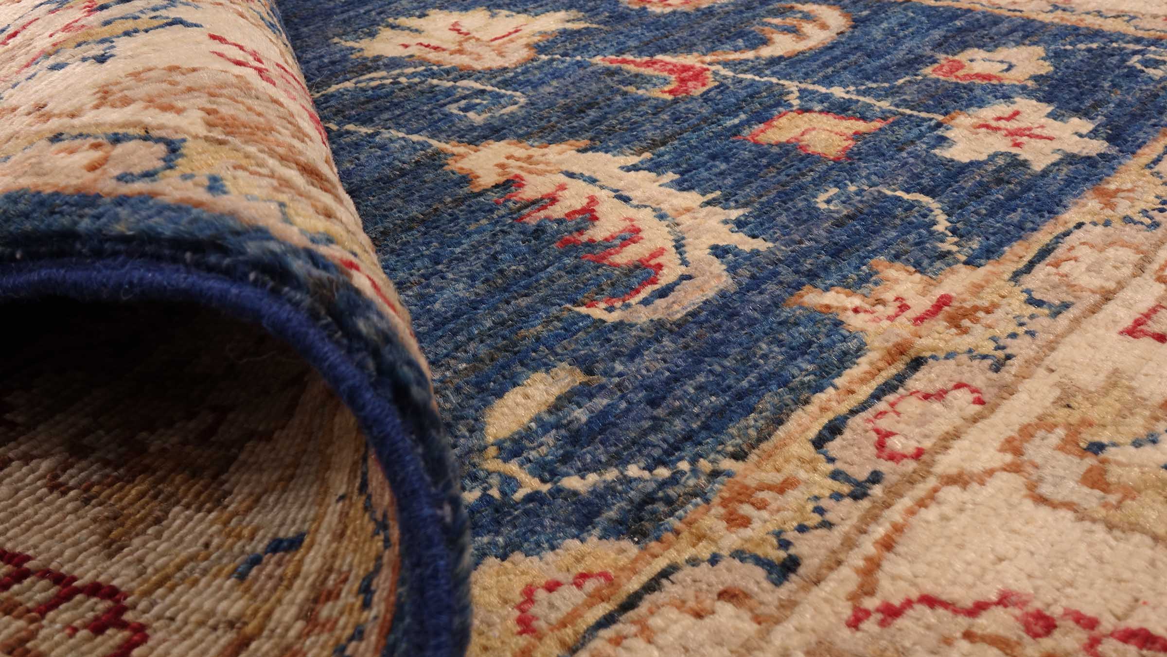 Chobi Ziegler Teppich 100x100 Handgeknüpft Quadratisch Beige Floral Orientalisch UNIKAT
