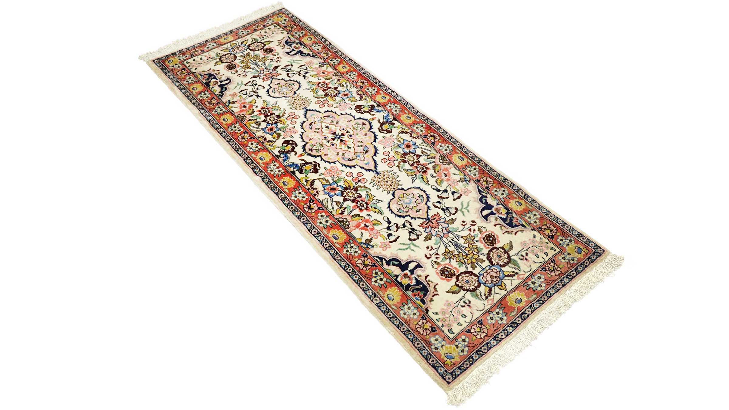 Perserteppich Sarough 60x170 Handgeknüpft Läufer Beige Medaillon Orientalisch UNIKAT