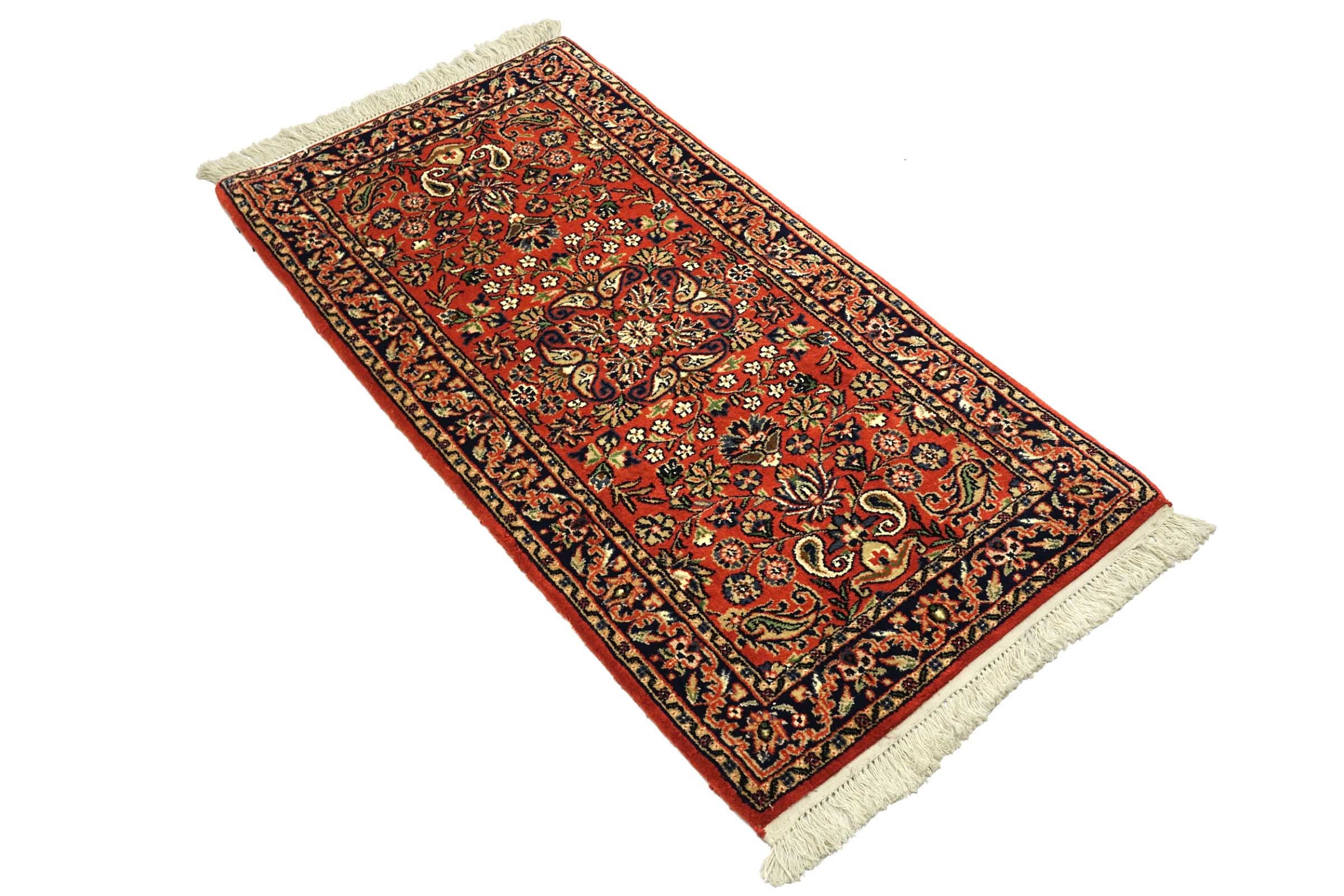 Sarough Teppich 70x140 Handgeknüpft Orange Floral Wolle Kurzflor Rug