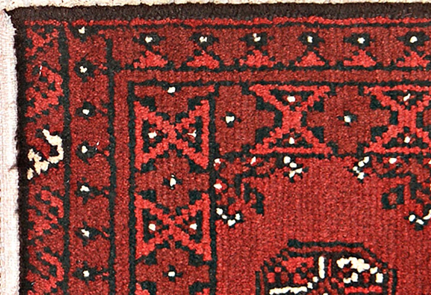 Afghan Aqcha Poshti Teppich 40x60 Handgeknüpft Rot Geometrisch Orient Kurzflor