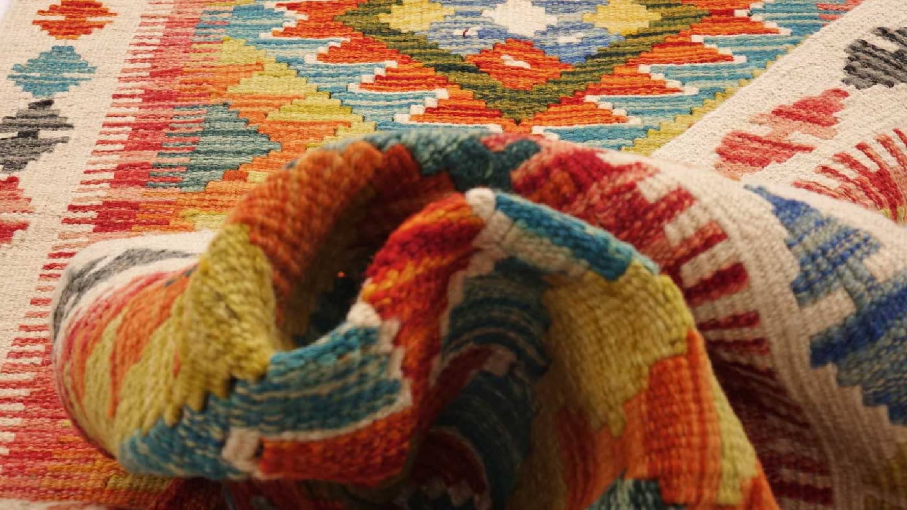 Maimana Kelim Teppich 60x200 Handgewebt Läufer Beige Geometrisch Handarbeit