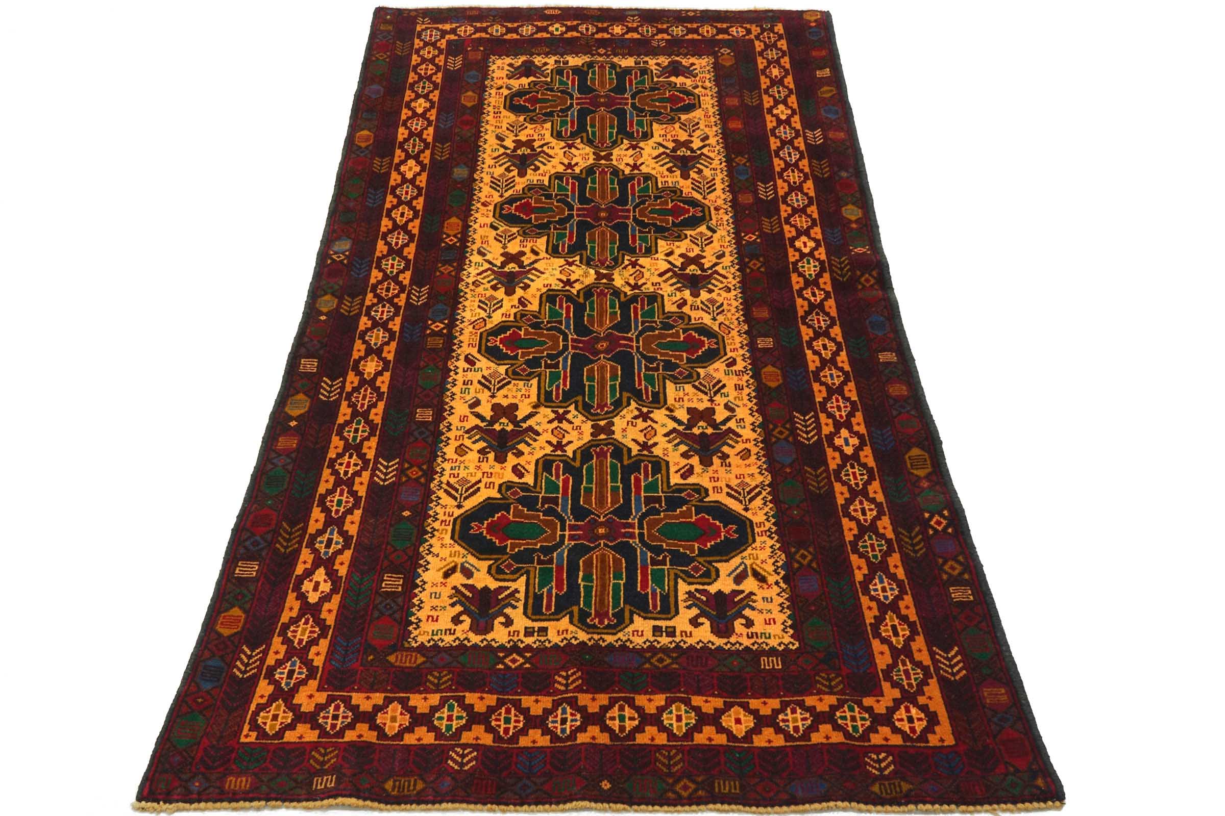 Afghan Belutsch Baluch 110x200 Handgeknüpft Orientteppich Beige Geometrisch