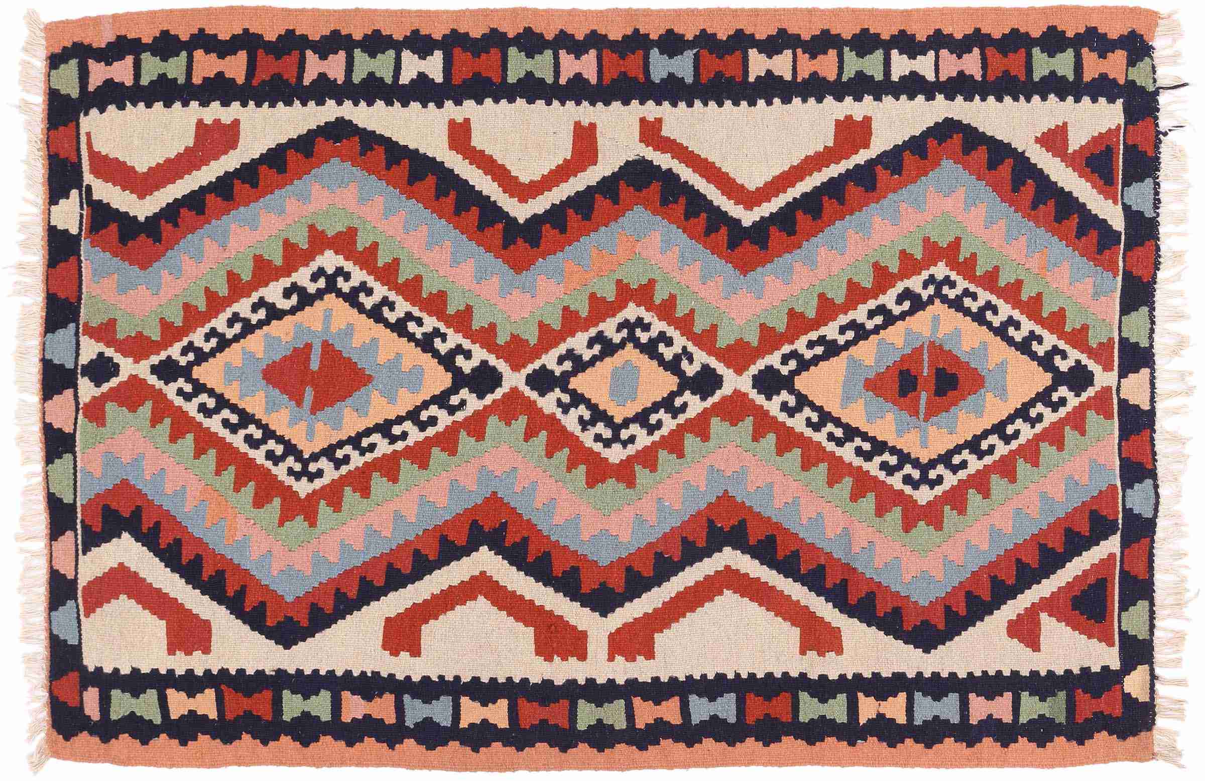 Perserteppich Kelim Ardebil 100x150 Handgewebt Beige Geometrisch Handarbeit Zimmer