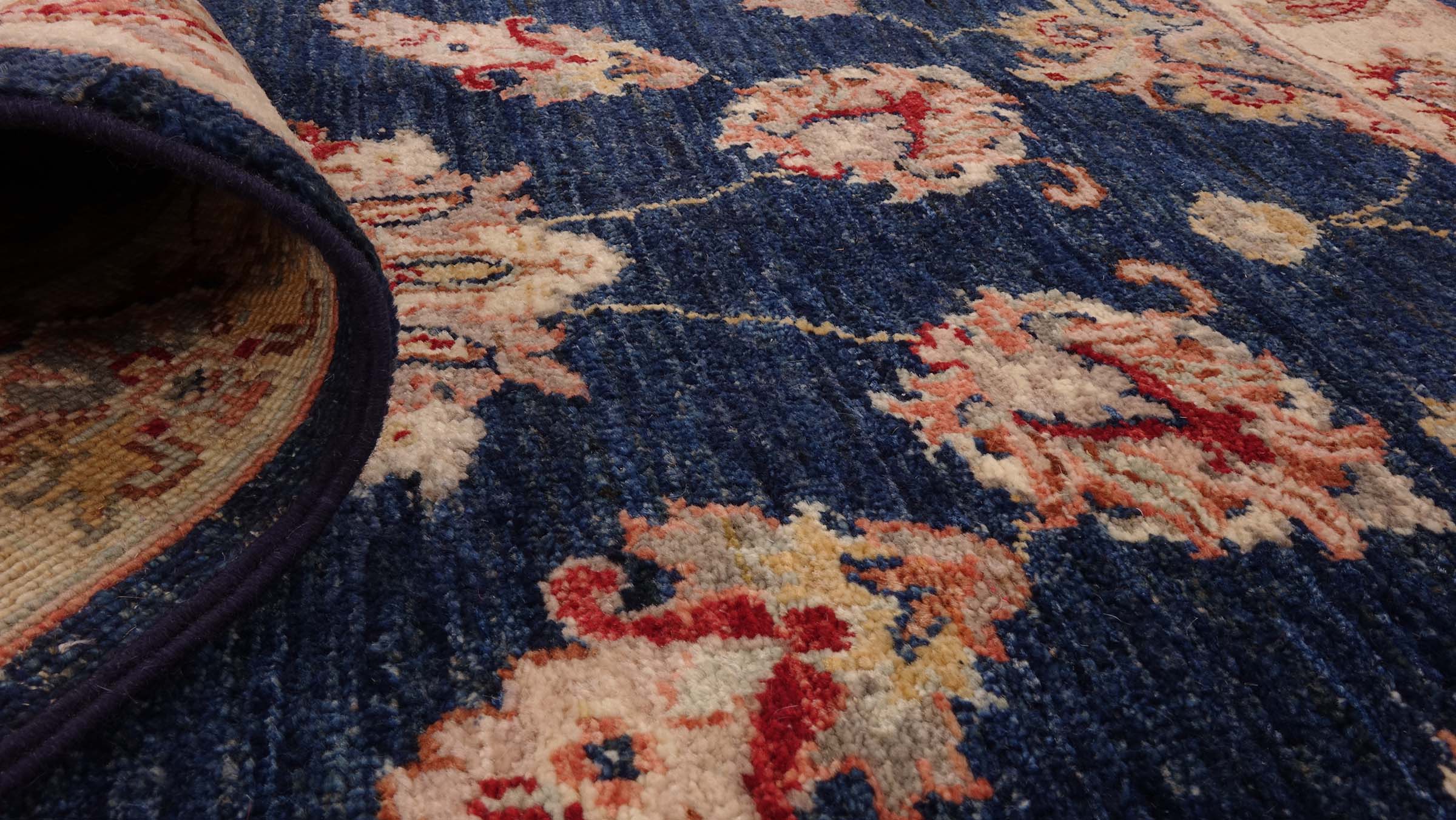 Chobi Ziegler Teppich 80x190 Handgeknüpft Blau Floral Orientalisch UNIKAT Kurzflor